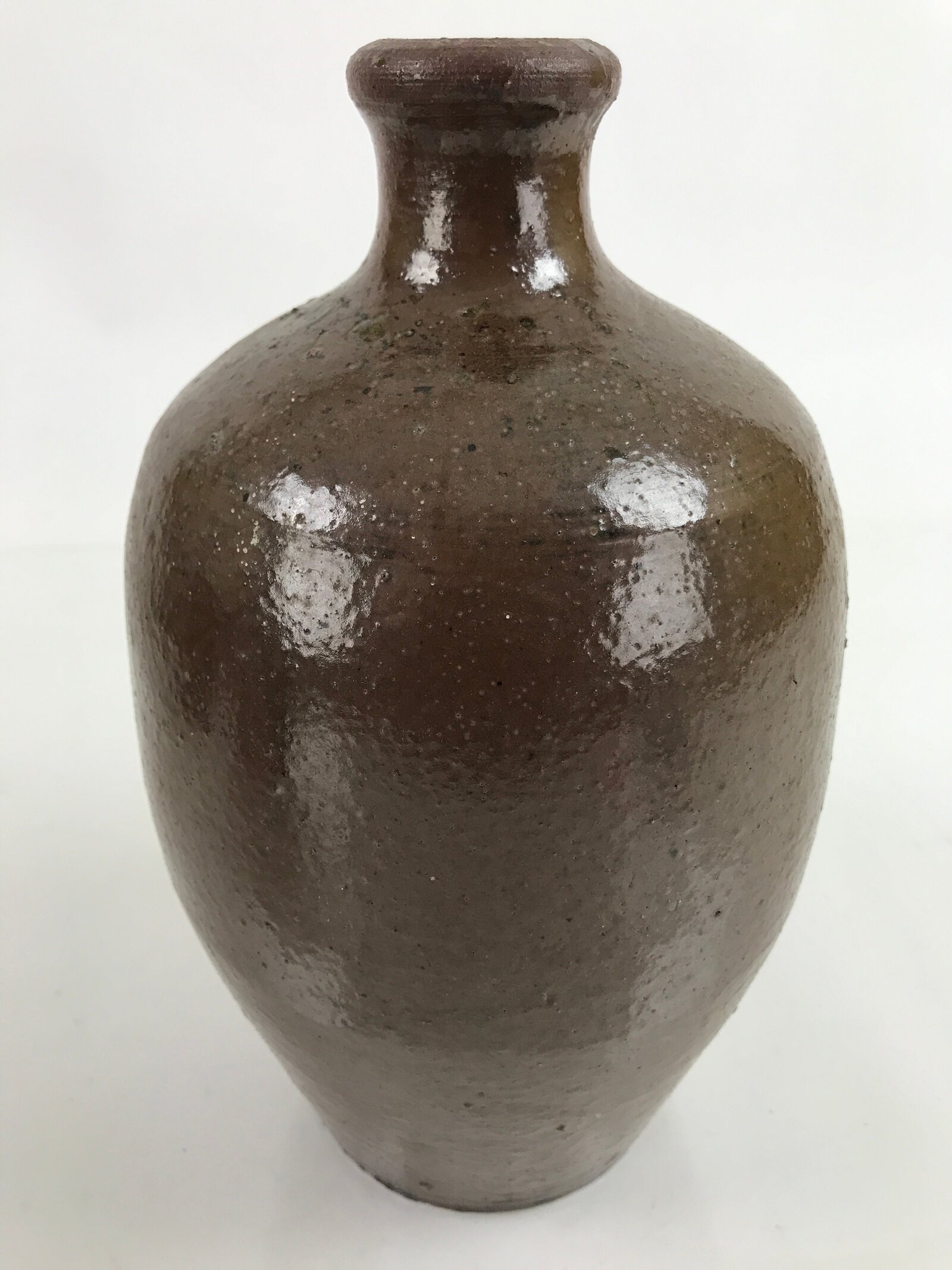 Japanese Ceramic Sake Bottle Kayoi-Tokkuri Vtg Simple Blank Dark Brown TS745