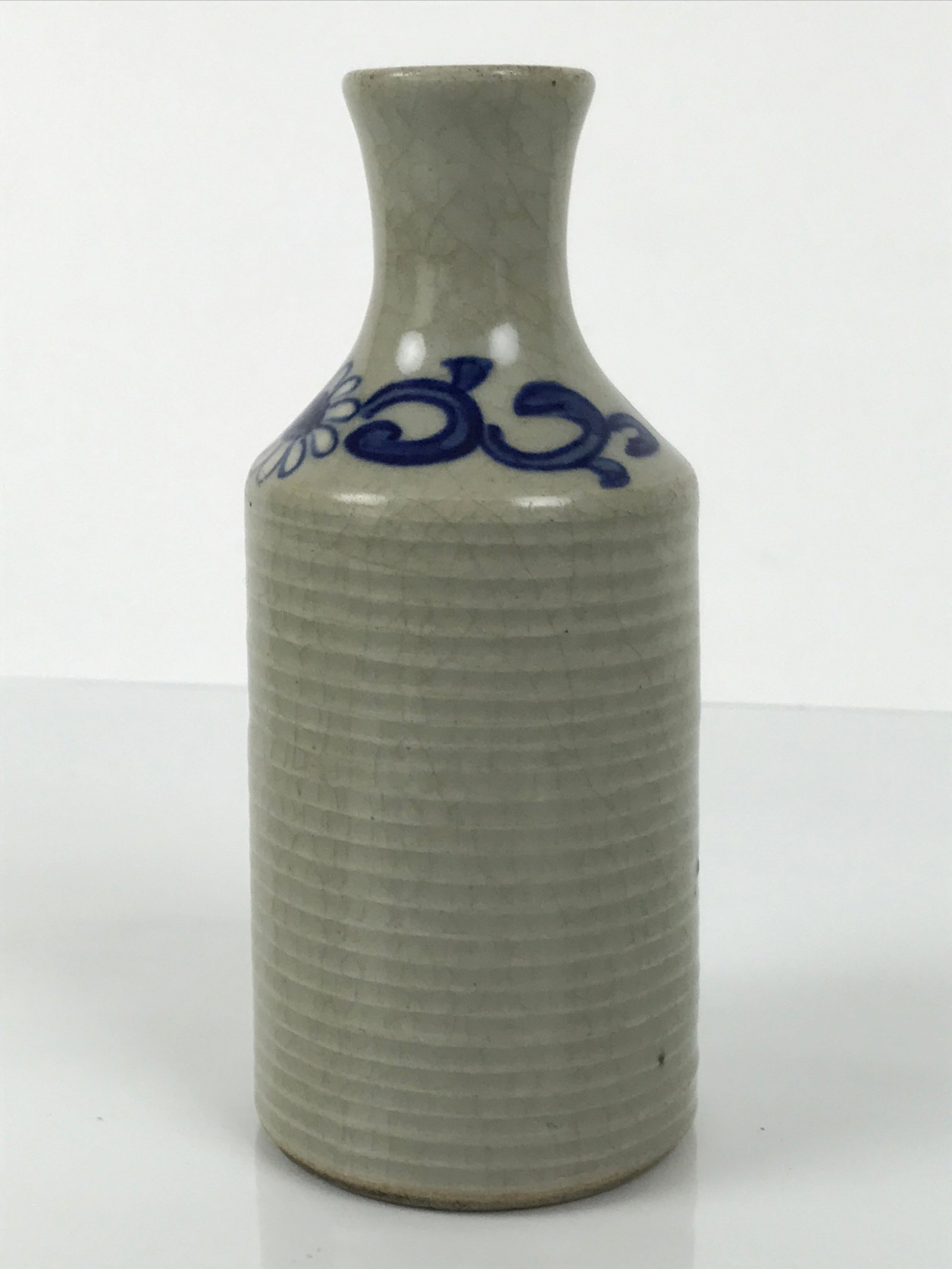 Japanese Ceramic Sake Bottle Tokkuri Pottery Sometsuke Gray Blue Sunflower TS836