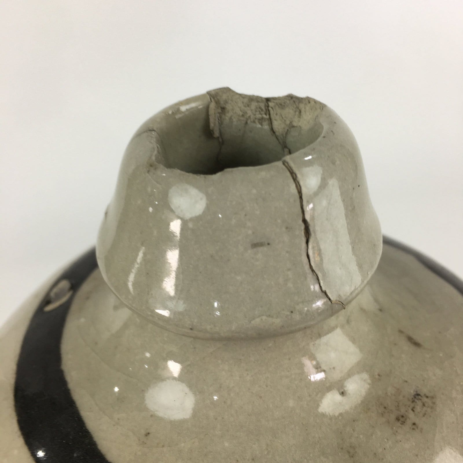 Japanese Ceramic Sake Bottle Tokkuri Vtg Pottery Gray Hand-Written Kanji TS409