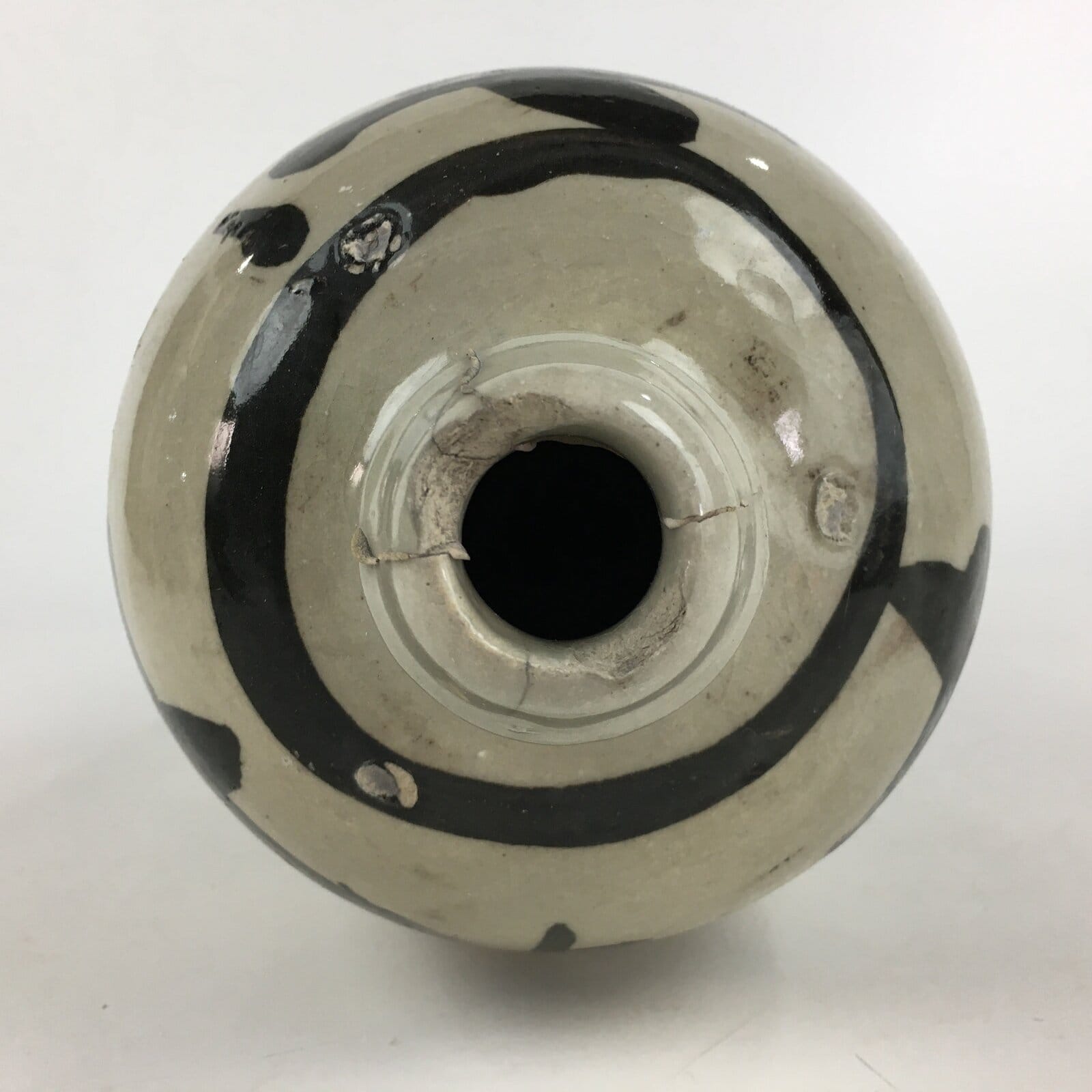 Japanese Ceramic Sake Bottle Tokkuri Vtg Pottery Gray Hand-Written Kanji TS409