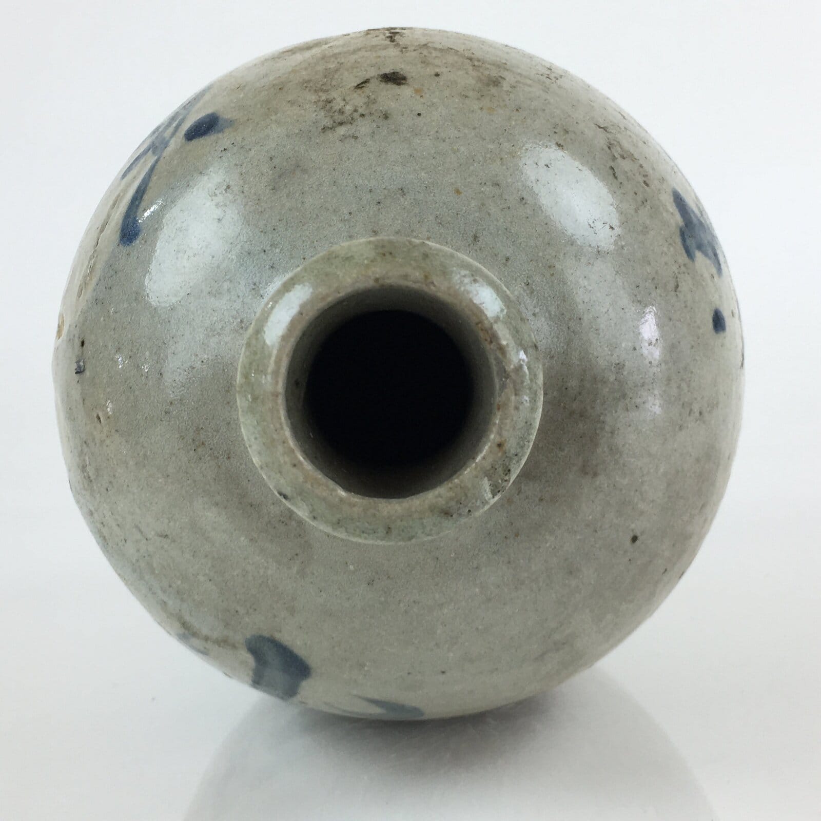 Japanese Ceramic Sake Bottle Tokkuri Vtg Pottery Gray Hand-Written Kanji TS421