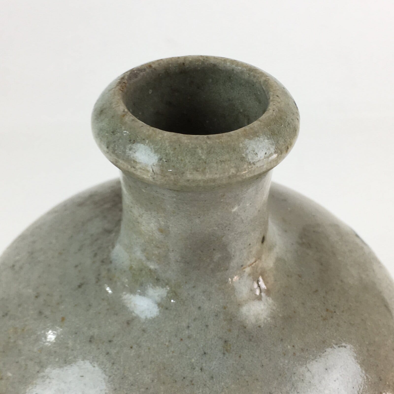 Japanese Ceramic Sake Bottle Tokkuri Vtg Pottery Gray Hand-Written Kanji TS421