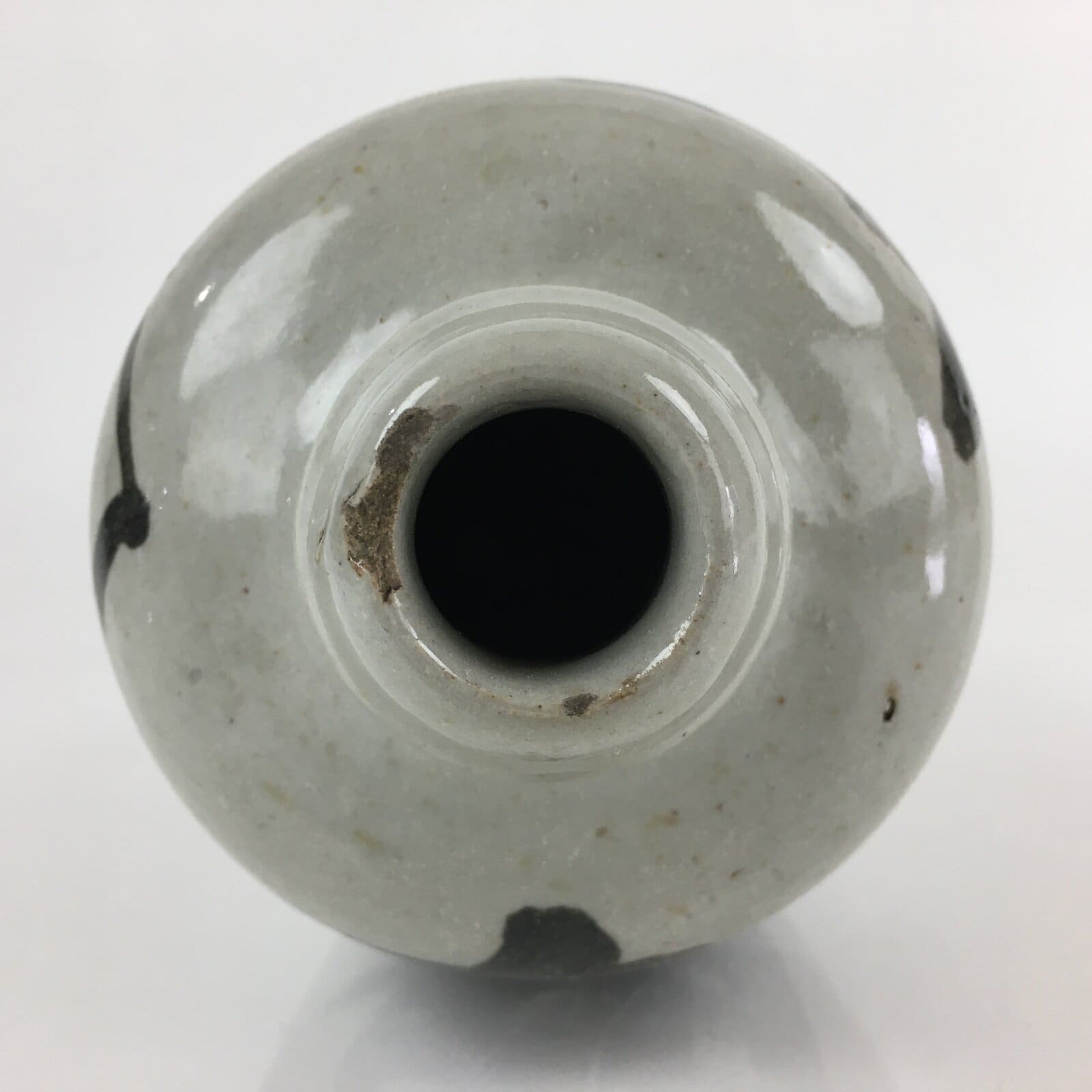 Japanese Ceramic Sake Bottle Tokkuri Vtg Pottery Gray Hand-Written Kanji TS423