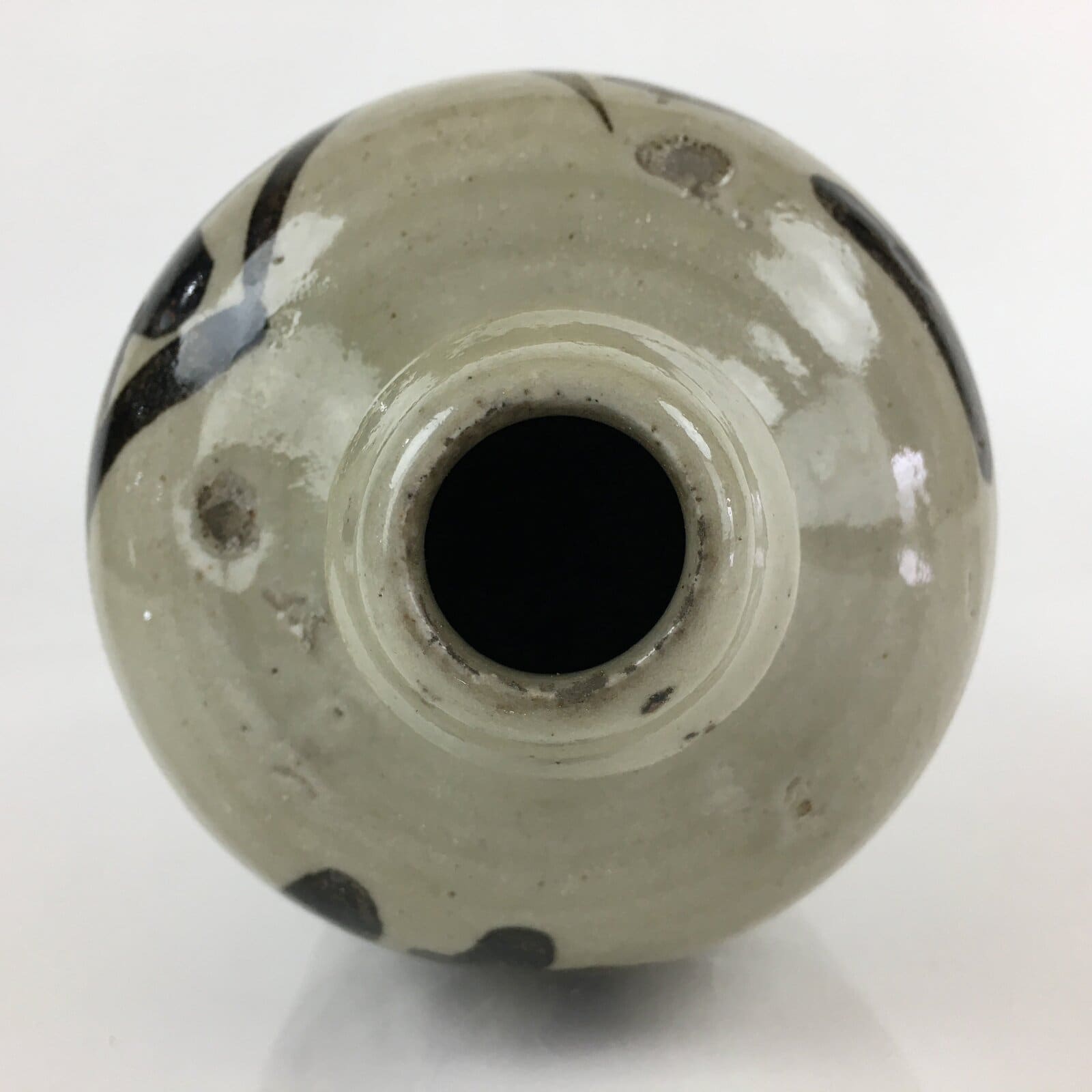 Japanese Ceramic Sake Bottle Tokkuri Vtg Pottery Gray Hand-Written Kanji TS424