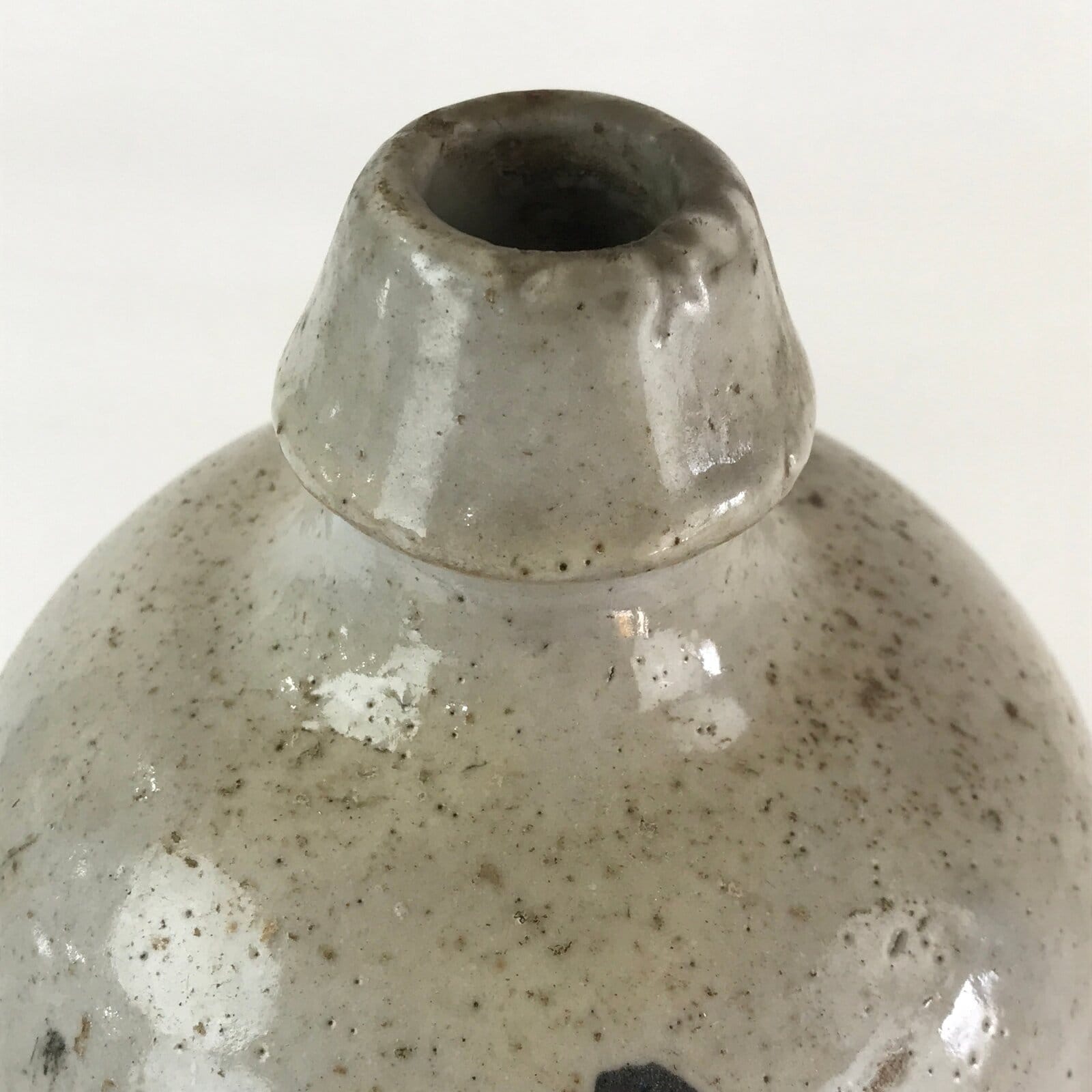 Japanese Ceramic Sake Bottle Tokkuri Vtg Pottery Gray Hand-Written Kanji TS454