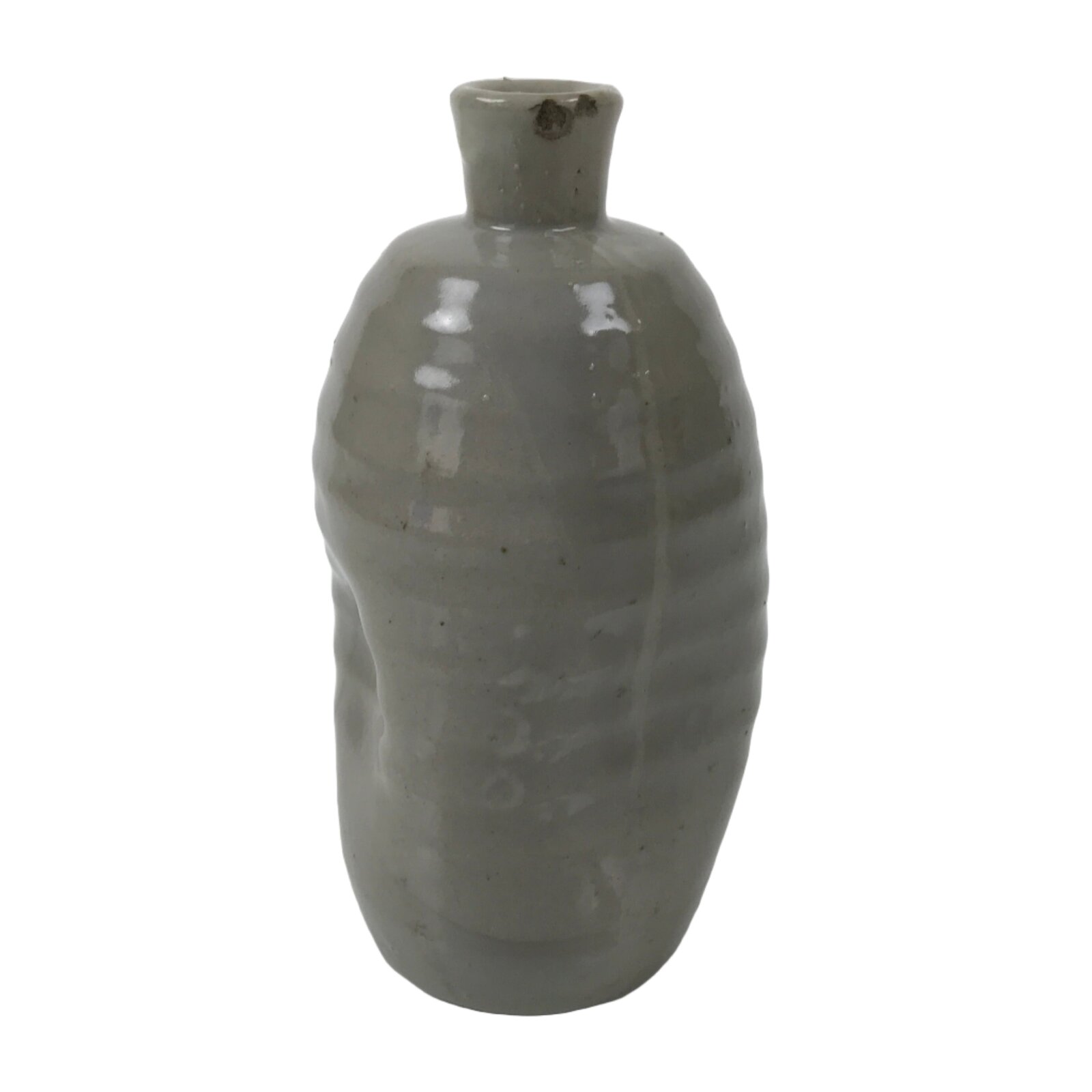 Japanese Ceramic Sake Bottle Tokkuri Vtg Pottery Kayoi Simple Gray Banded TS837
