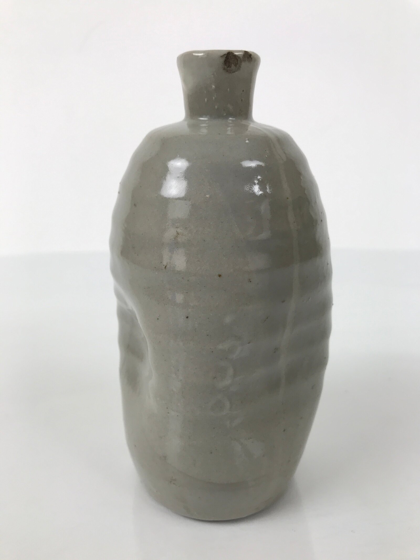 Japanese Ceramic Sake Bottle Tokkuri Vtg Pottery Kayoi Simple Gray Banded TS837