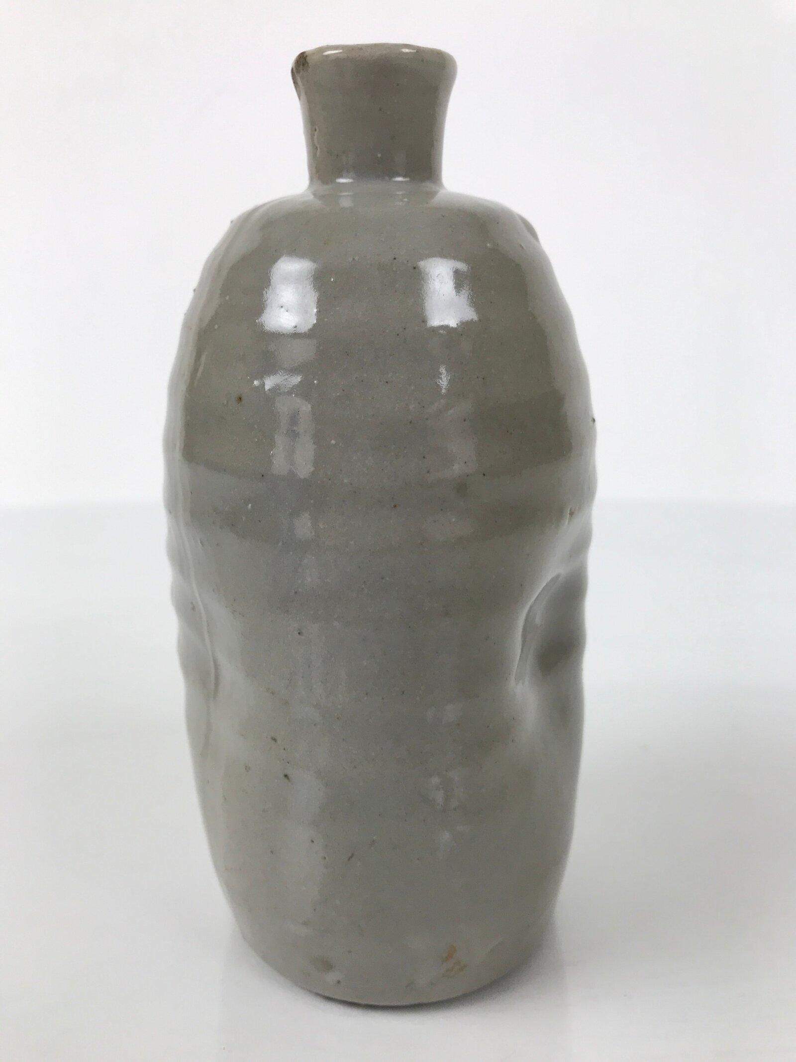 Japanese Ceramic Sake Bottle Tokkuri Vtg Pottery Kayoi Simple Gray Banded TS837