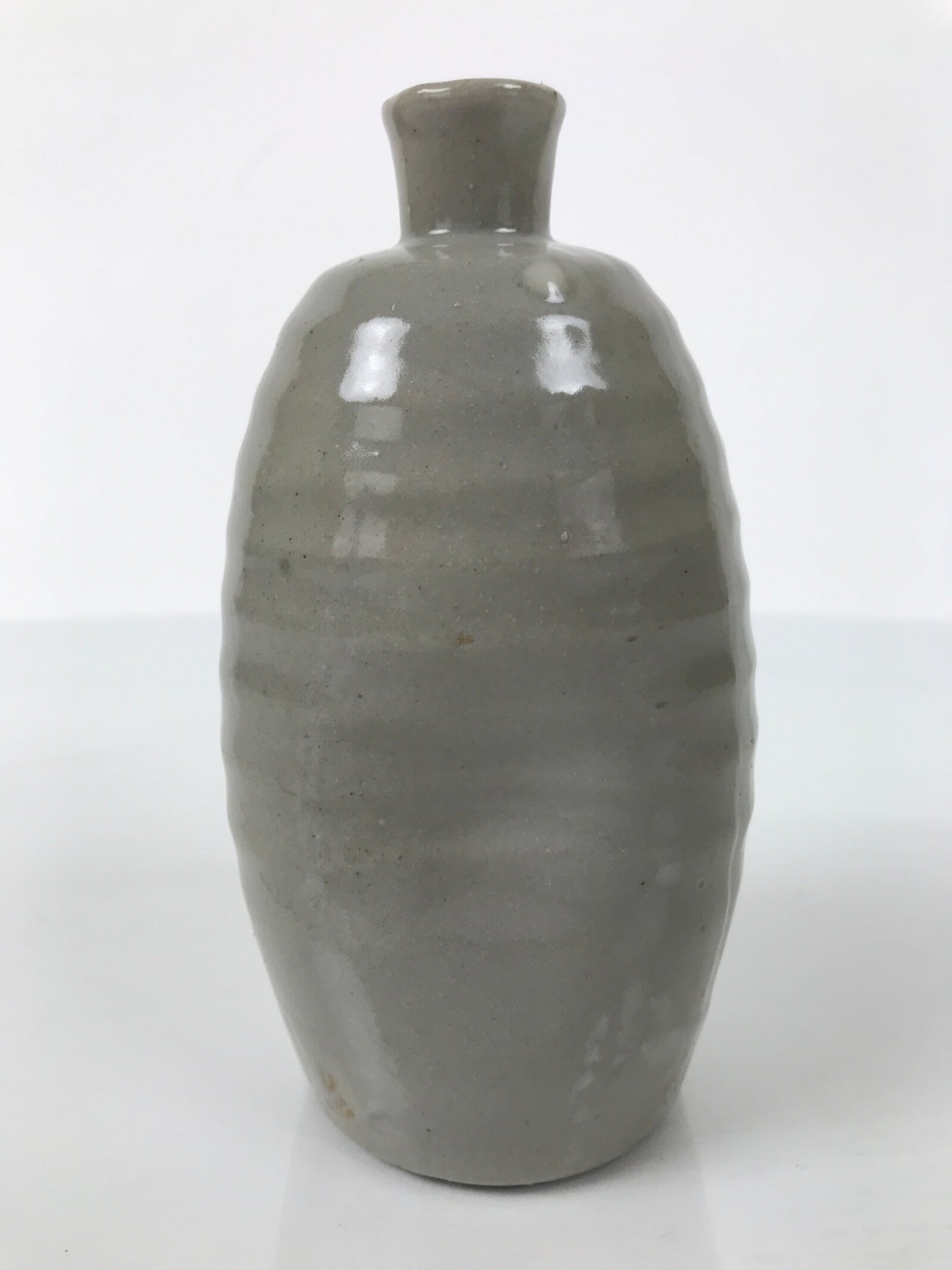 Japanese Ceramic Sake Bottle Tokkuri Vtg Pottery Kayoi Simple Gray Banded TS837