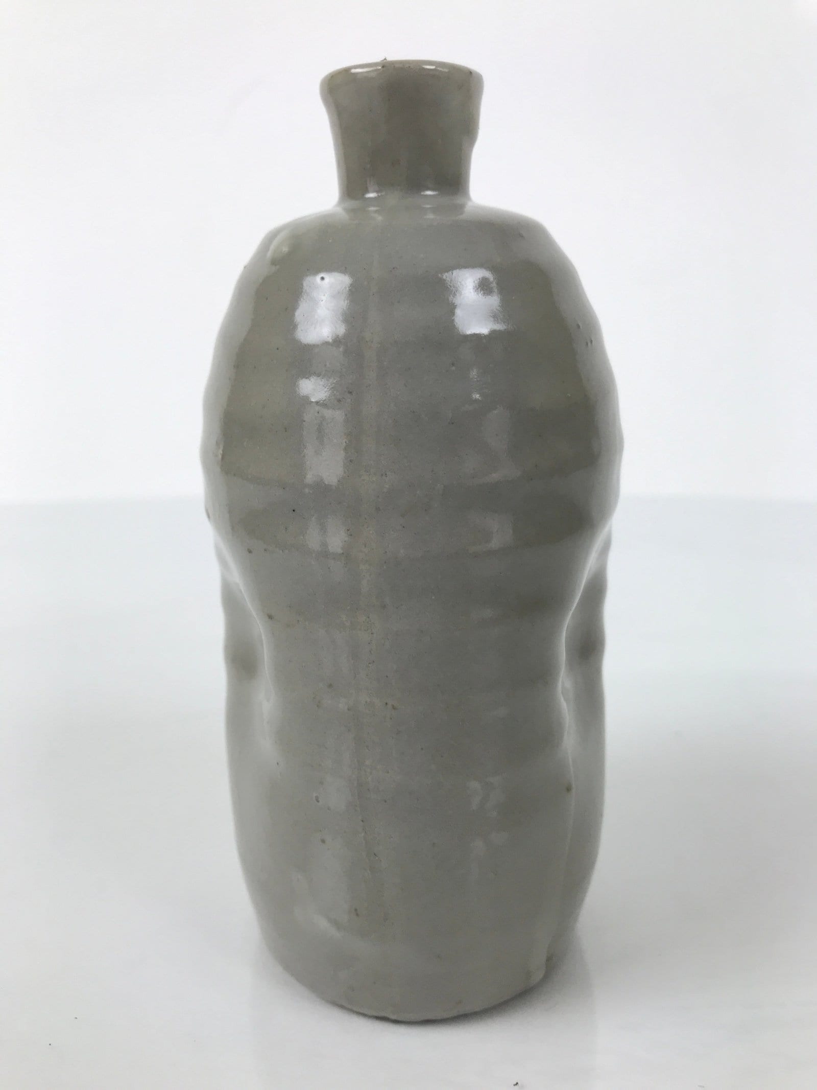 Japanese Ceramic Sake Bottle Tokkuri Vtg Pottery Kayoi Simple Gray Banded TS837