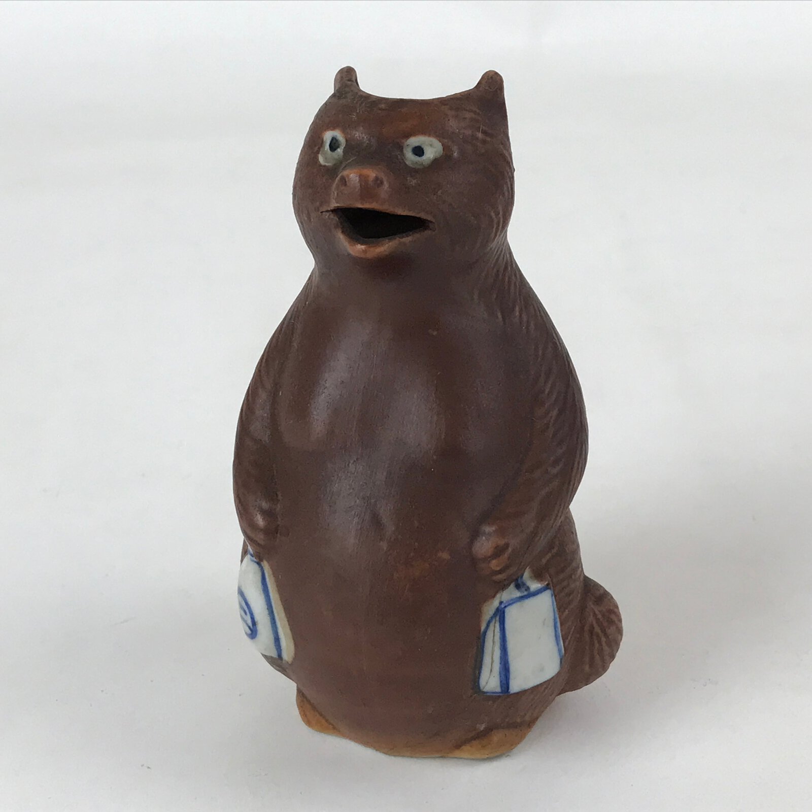 Japanese Ceramic Sake Bottle Tokkuri Vtg Tanuki Raccoon Dog Brown White TS599