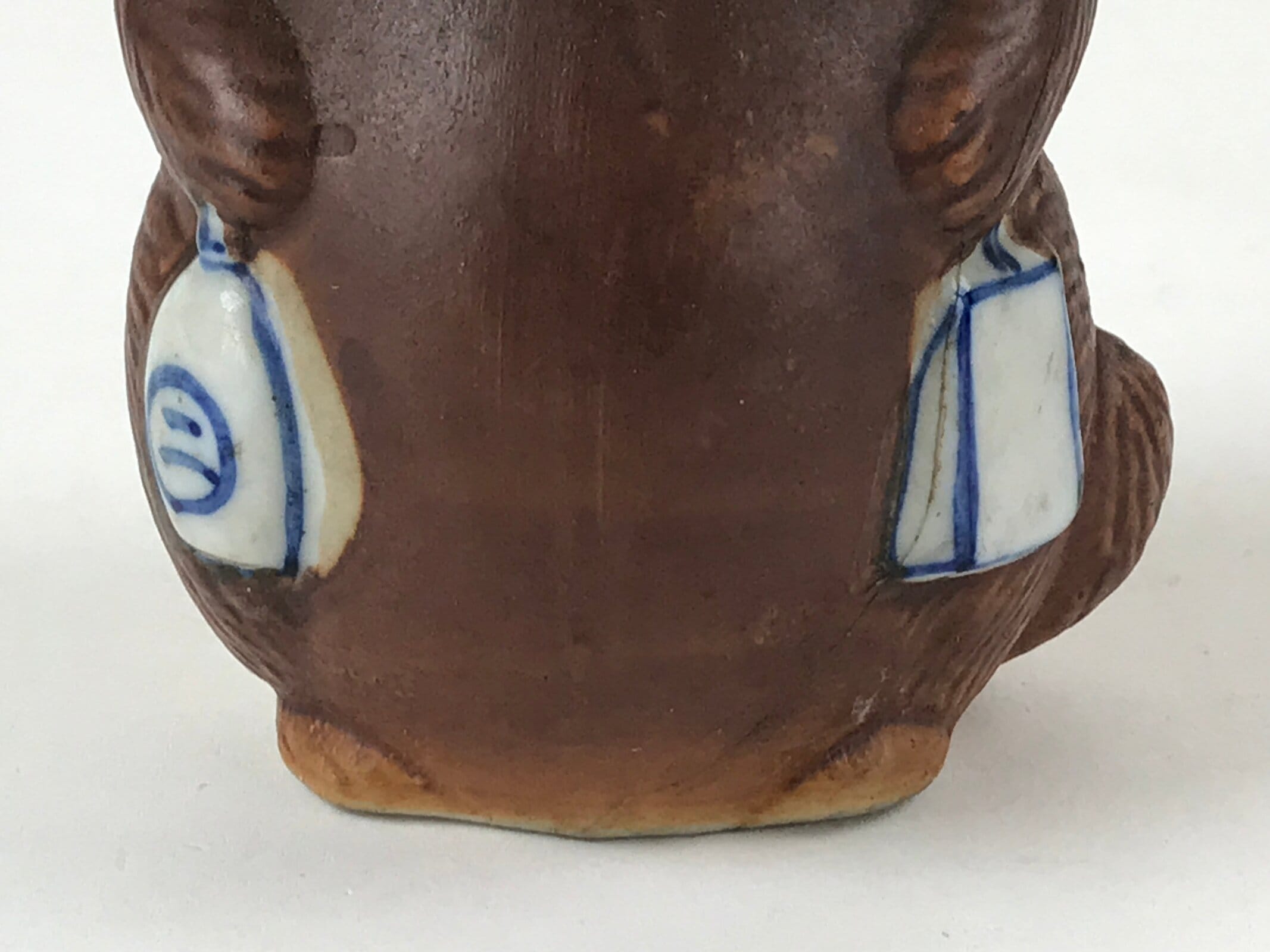 Japanese Ceramic Sake Bottle Tokkuri Vtg Tanuki Raccoon Dog Brown White TS599