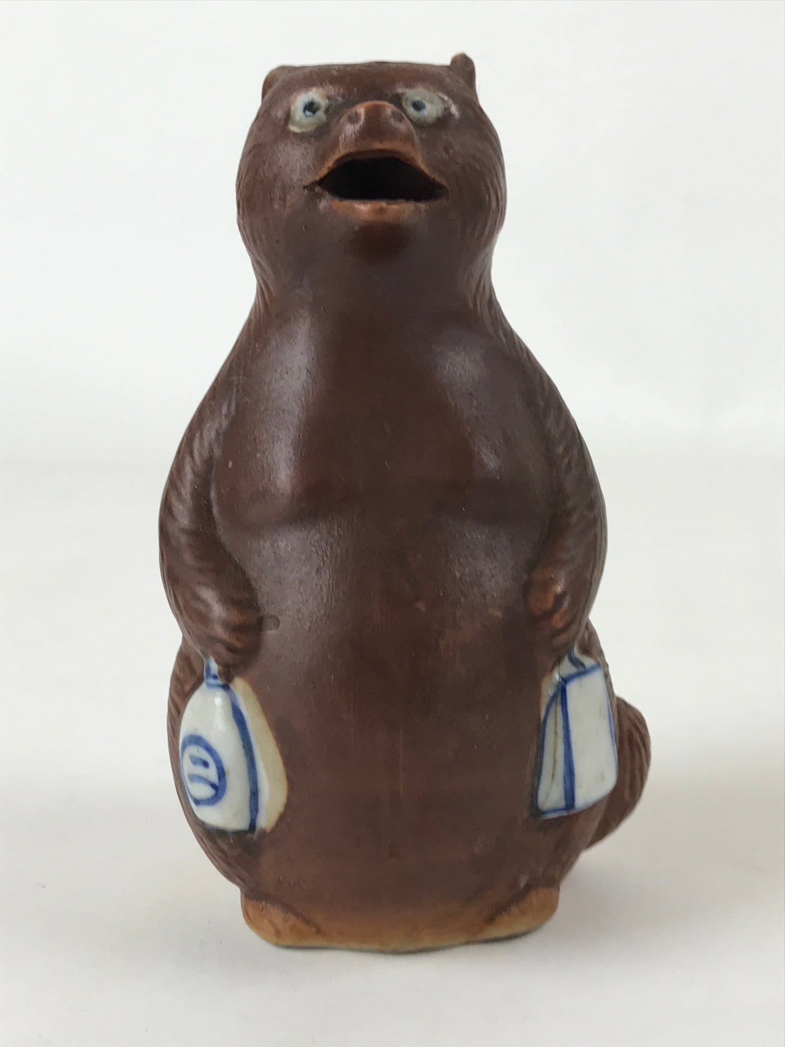 Japanese Ceramic Sake Bottle Tokkuri Vtg Tanuki Raccoon Dog Brown White TS599
