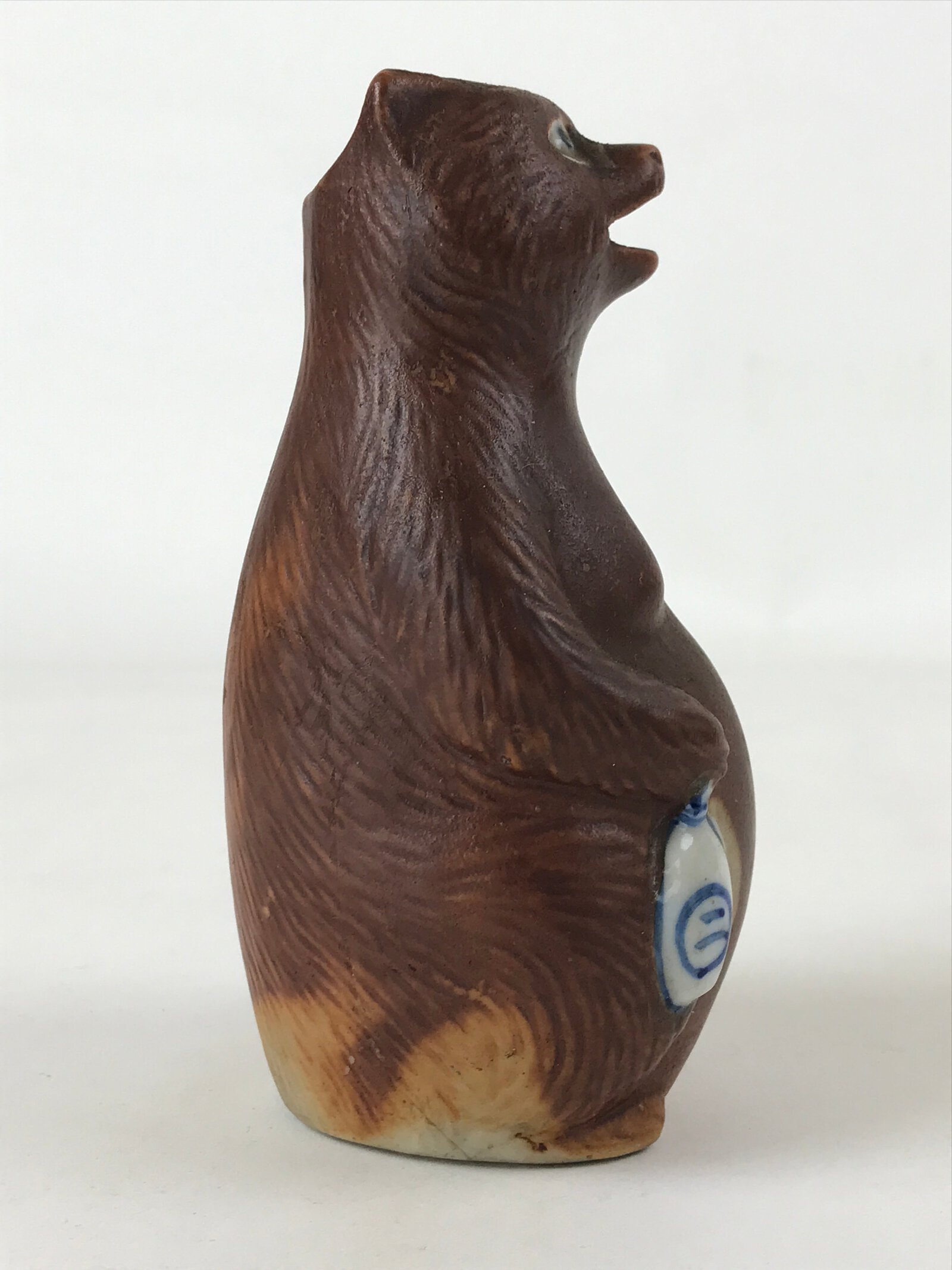 Japanese Ceramic Sake Bottle Tokkuri Vtg Tanuki Raccoon Dog Brown White TS599