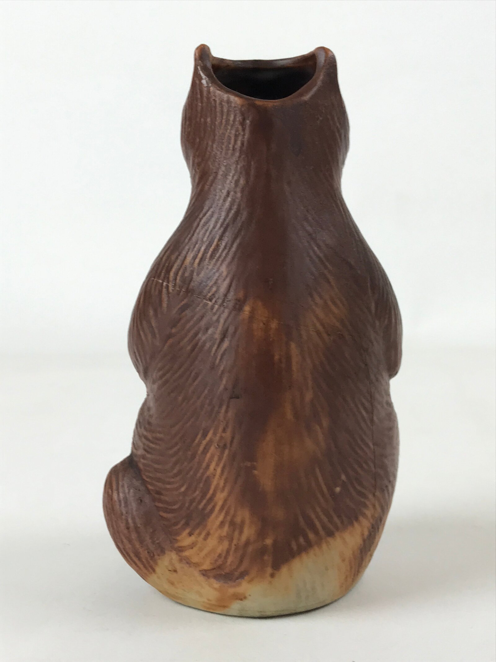 Japanese Ceramic Sake Bottle Tokkuri Vtg Tanuki Raccoon Dog Brown White TS599