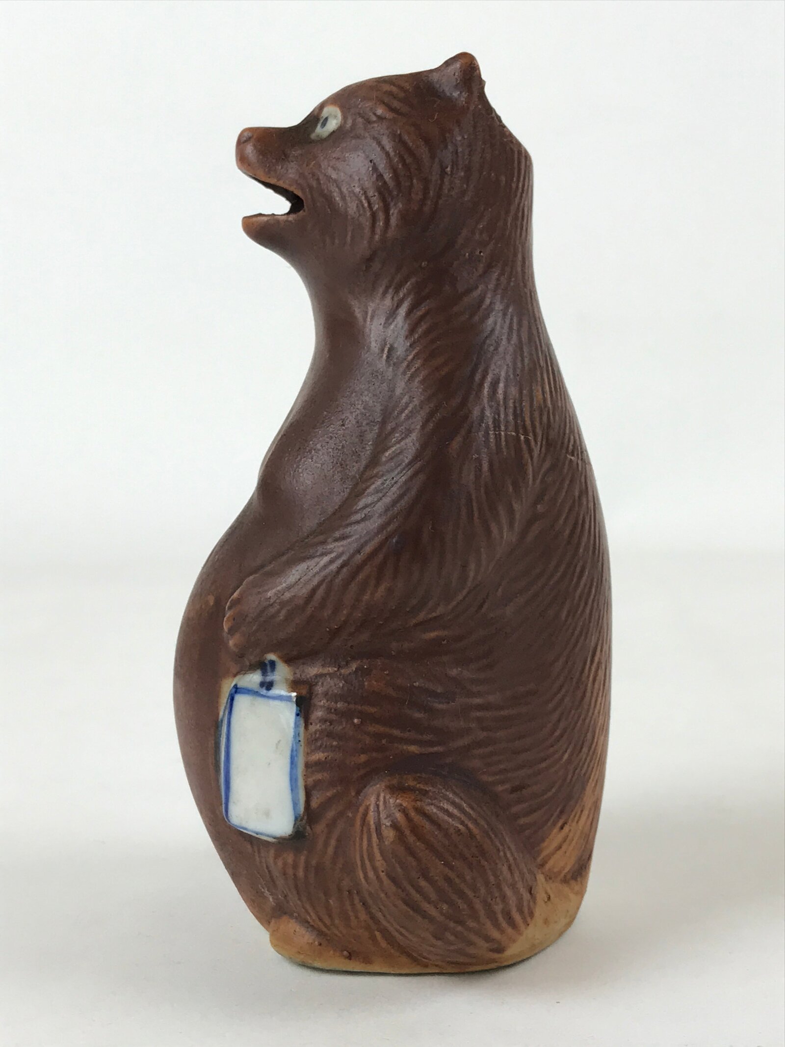 Japanese Ceramic Sake Bottle Tokkuri Vtg Tanuki Raccoon Dog Brown White TS599