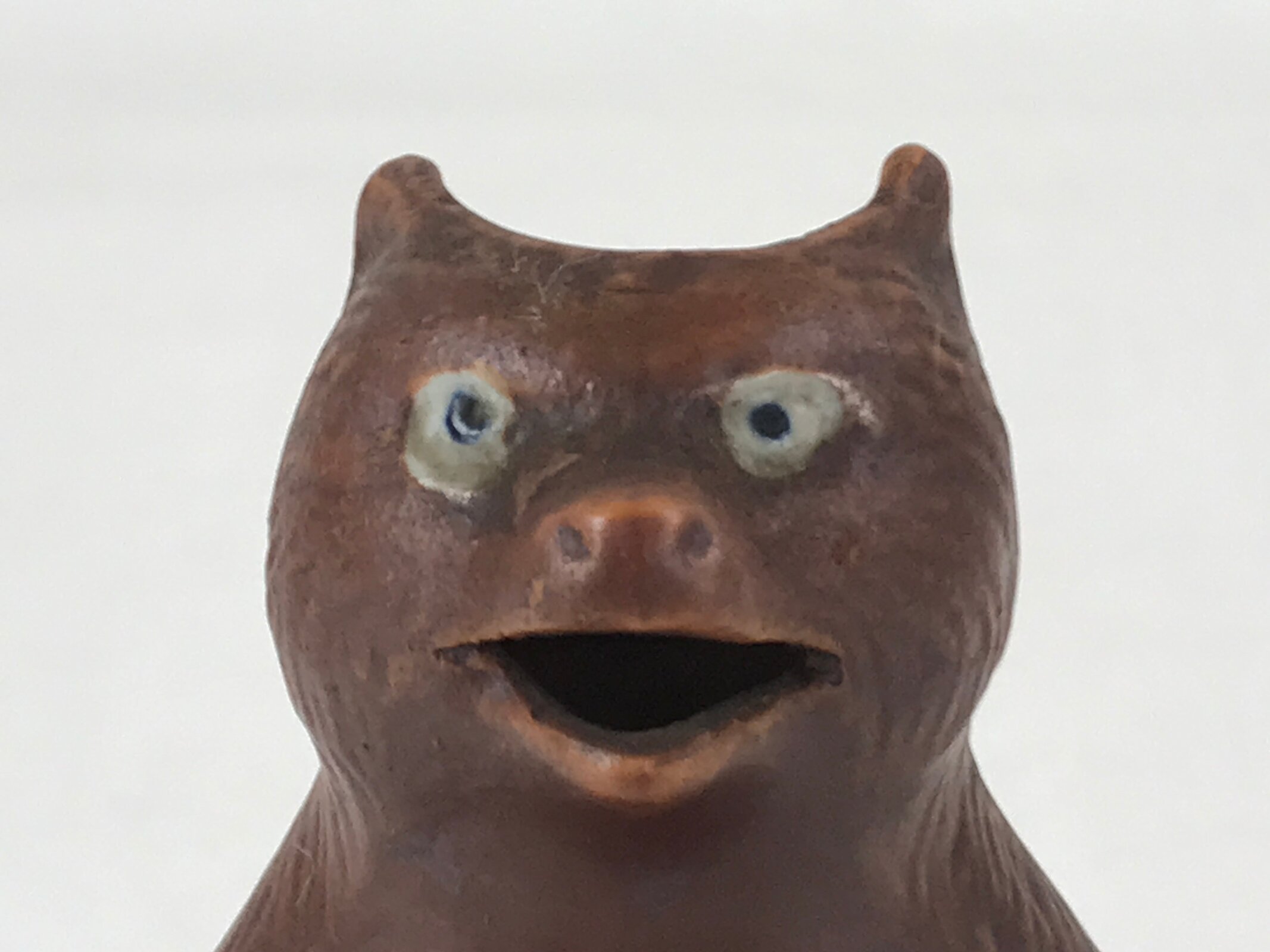 Japanese Ceramic Sake Bottle Tokkuri Vtg Tanuki Raccoon Dog Brown White TS599