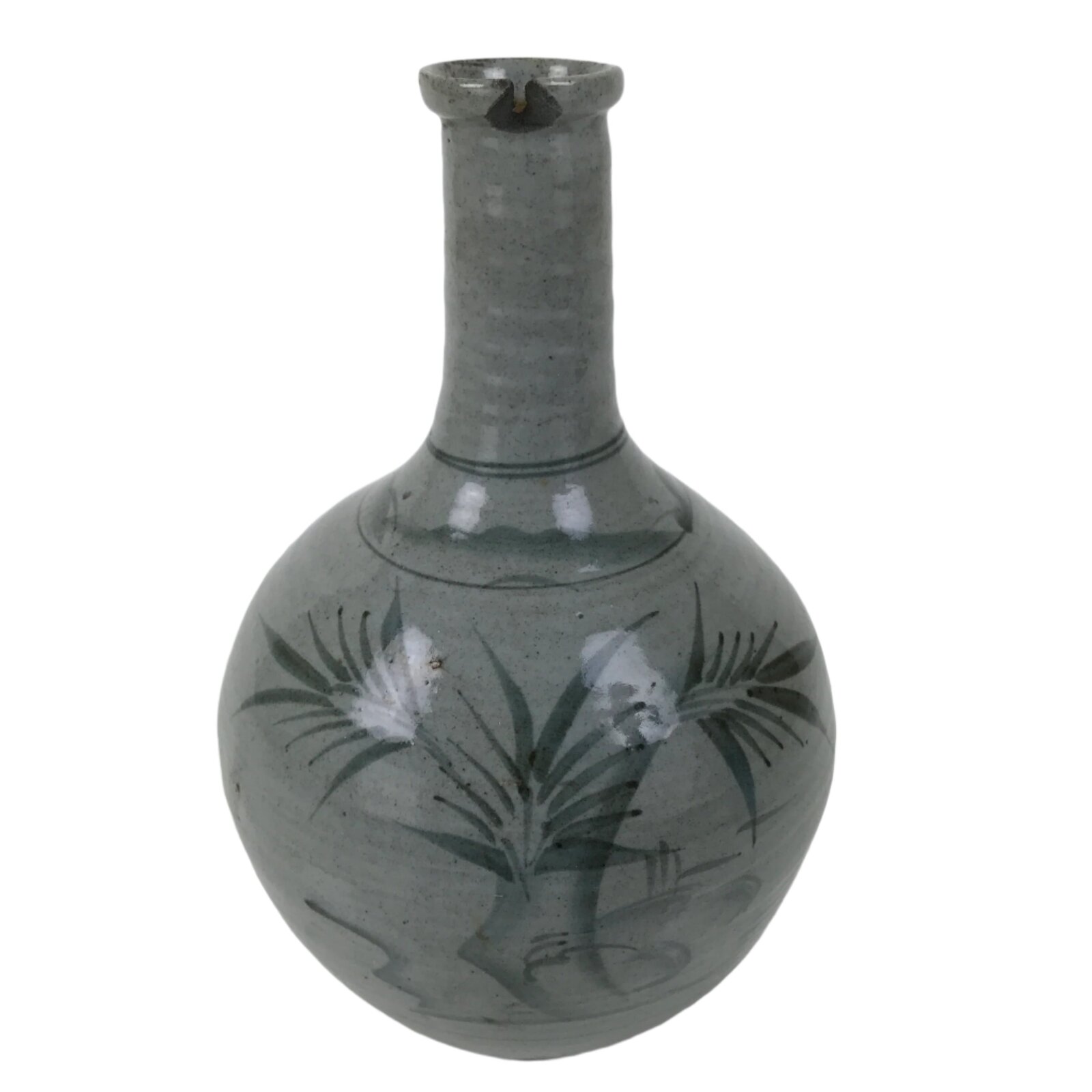 Japanese Ceramic Sake Bottle Vtg Kayoi-Tokkuri Blue Tree Round Long Neck TS816