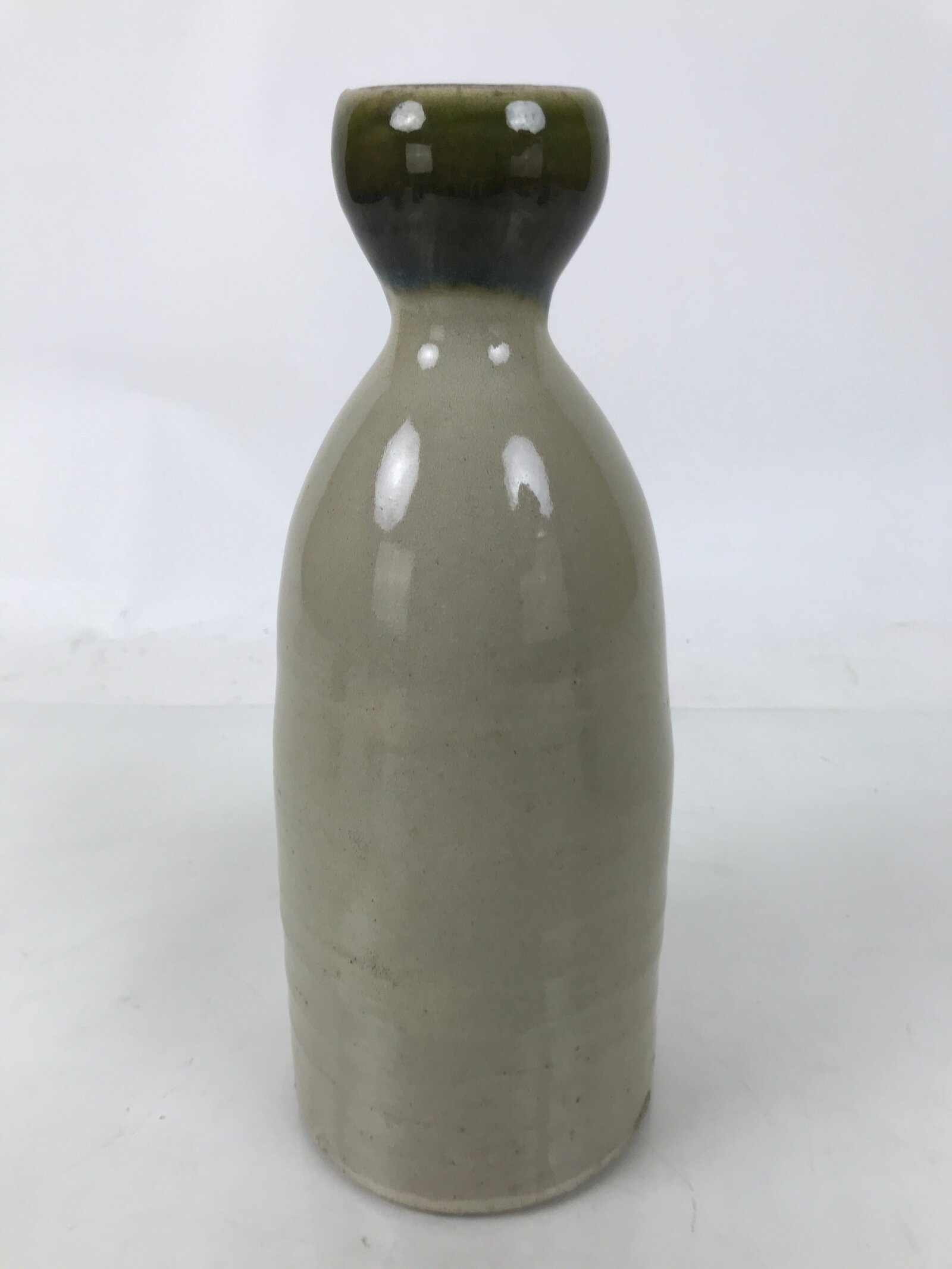 Japanese Ceramic Sake Bottle Vtg Kayoi-Tokkuri Gray Black Green Circles TS814