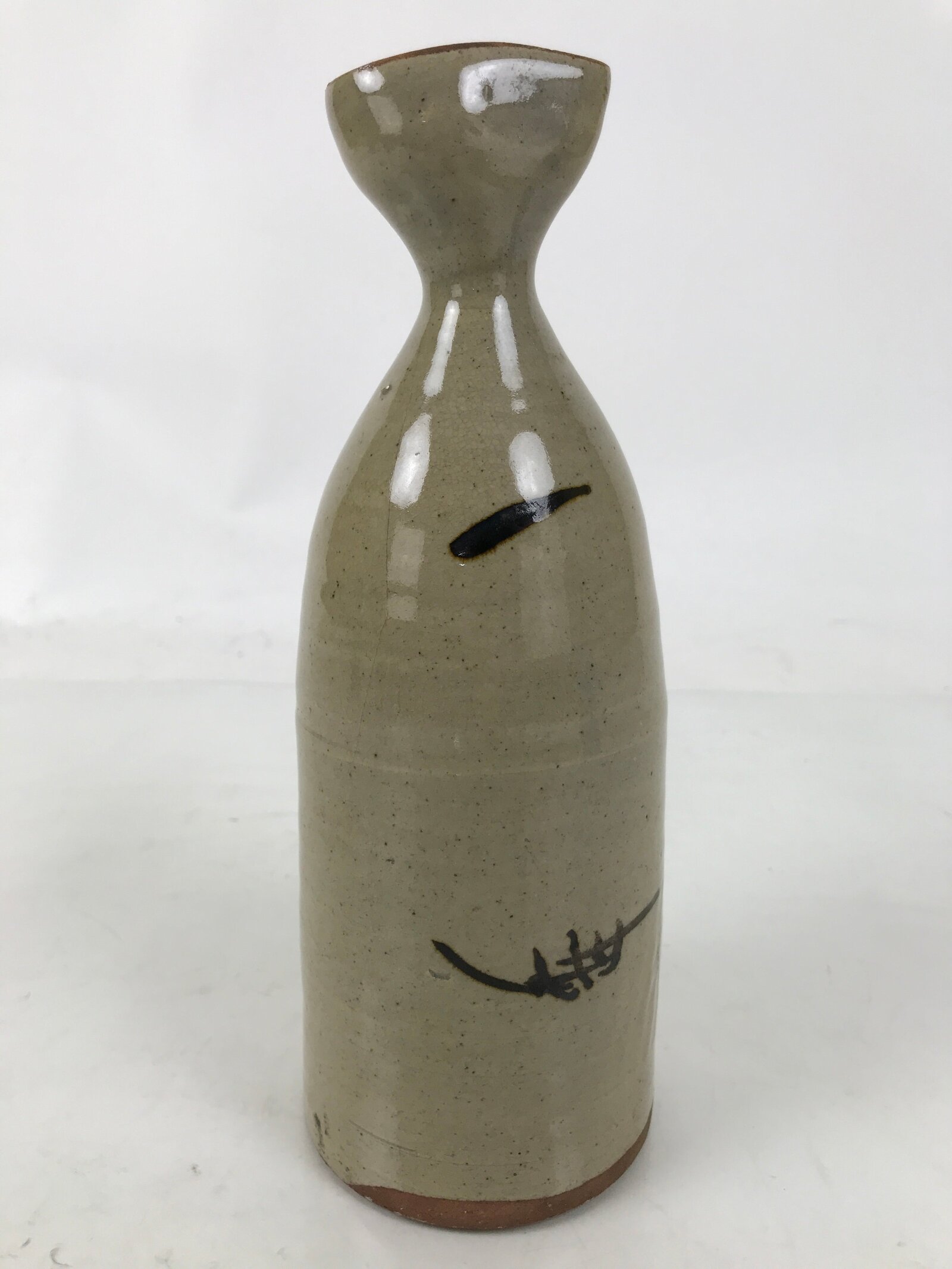 Japanese Ceramic Sake Bottle Vtg Kayoi-Tokkuri Gray Black Strokes Small TS815