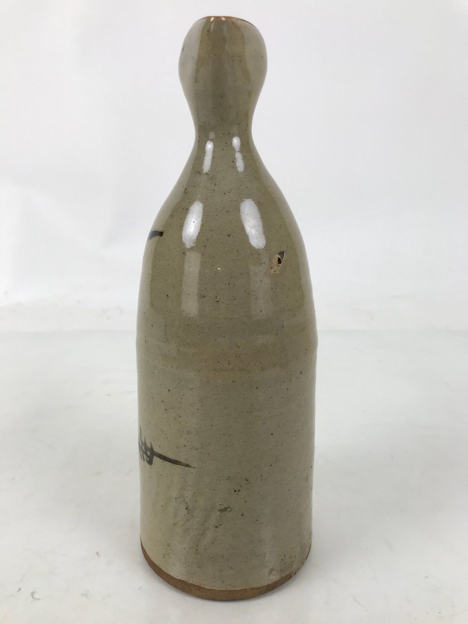 Japanese Ceramic Sake Bottle Vtg Kayoi-Tokkuri Gray Black Strokes Small TS815