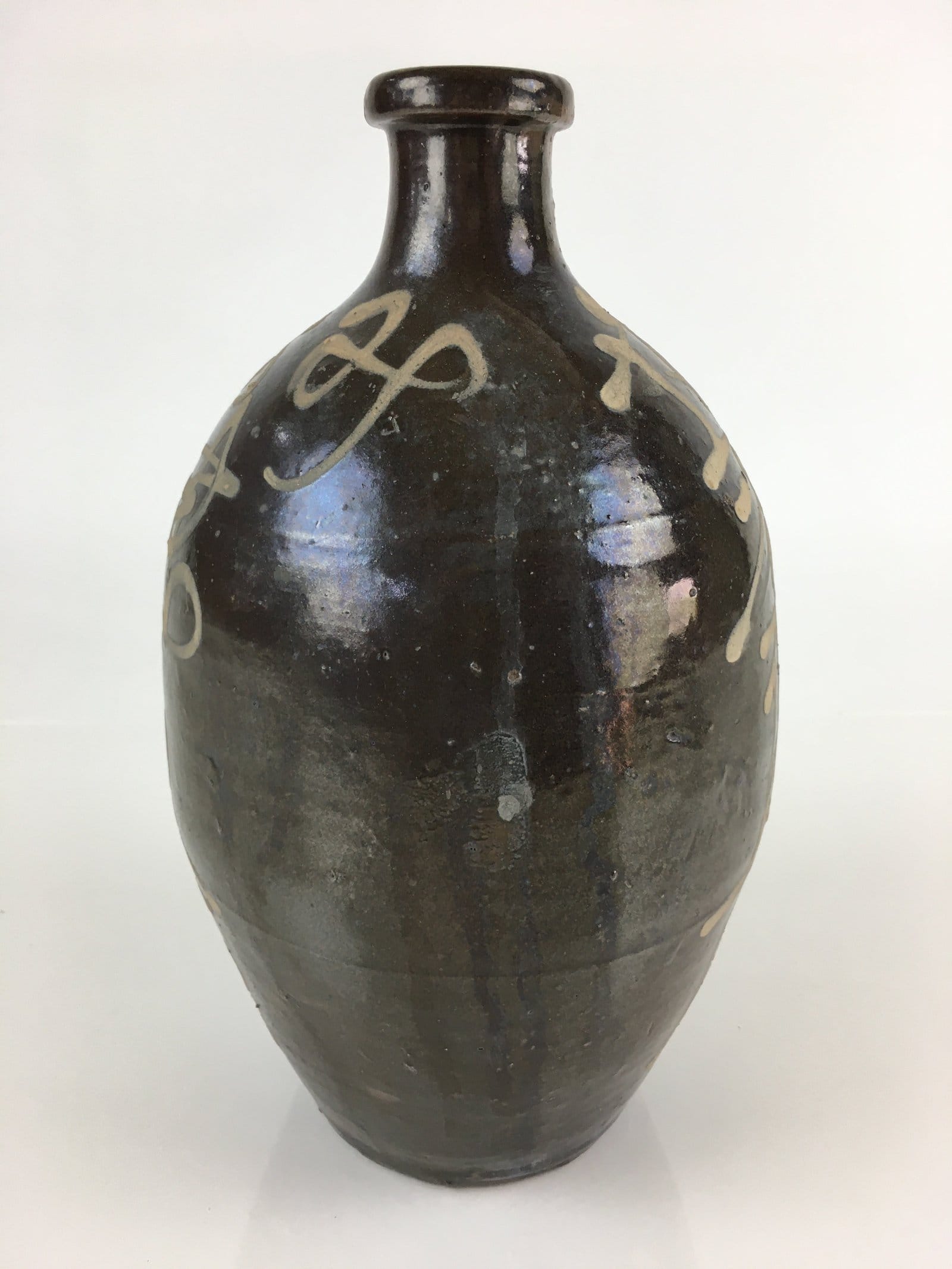 Japanese Ceramic Sake Bottle Vtg Kayoi Tokkuri Hand-Written Kanji TS419