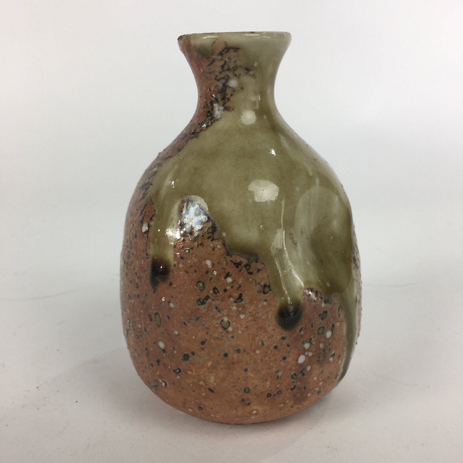 Japanese Ceramic Sake Bottle Vtg Pottery Brown Pebbles Ishihaze Tokkuri TS302