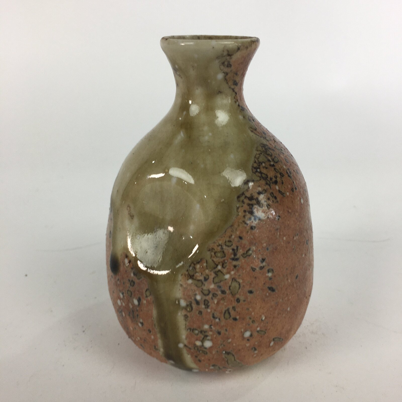 Japanese Ceramic Sake Bottle Vtg Pottery Brown Pebbles Ishihaze Tokkuri TS302