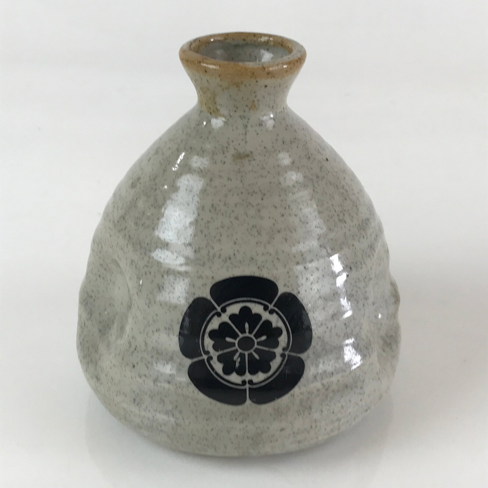 Japanese Ceramic Sake Bottle Vtg Pottery Cylinder Shape Gray TS472
