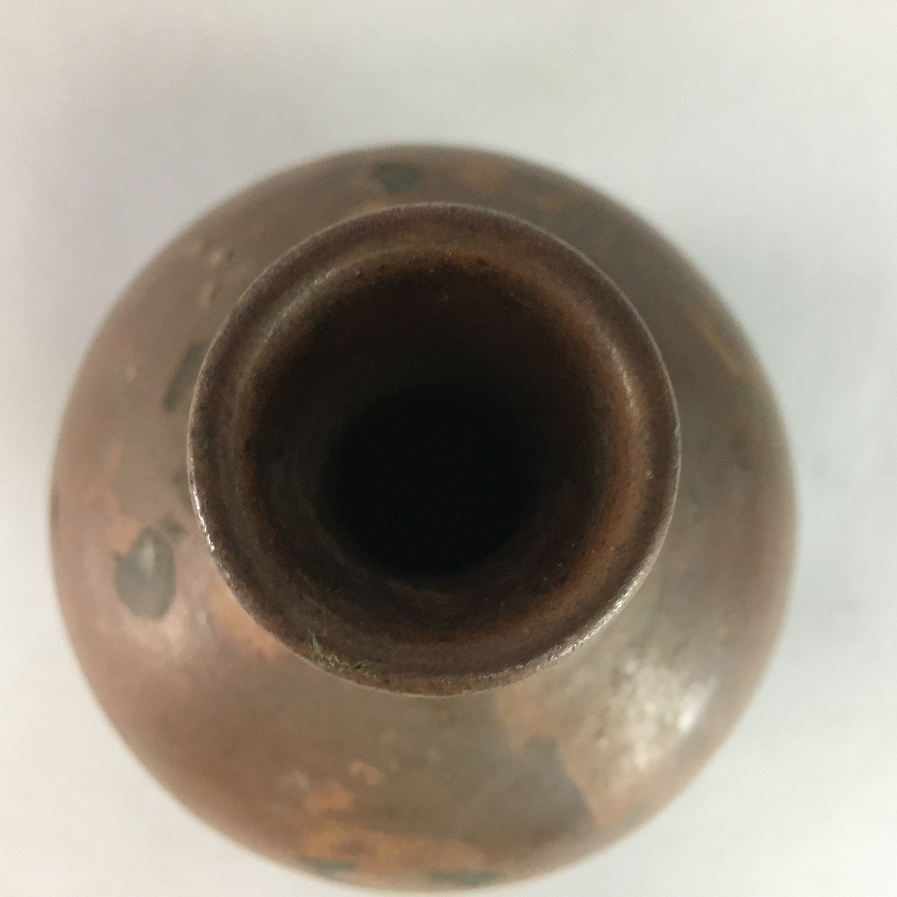 Japanese Ceramic Sake Bottle Vtg Pottery Tokkuri Brown Natural Glaze Dent TS172