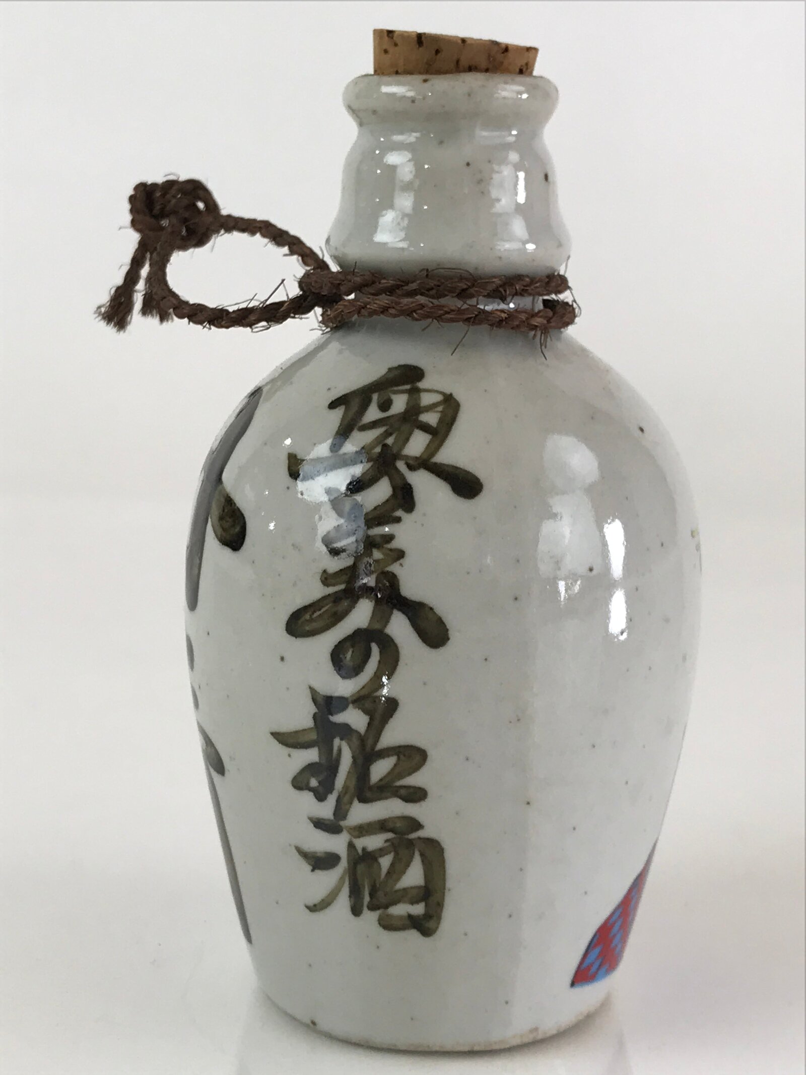 Japanese Ceramic Sake Bottle Vtg Pottery Ukiyo-e Tokkuri Gray TS469