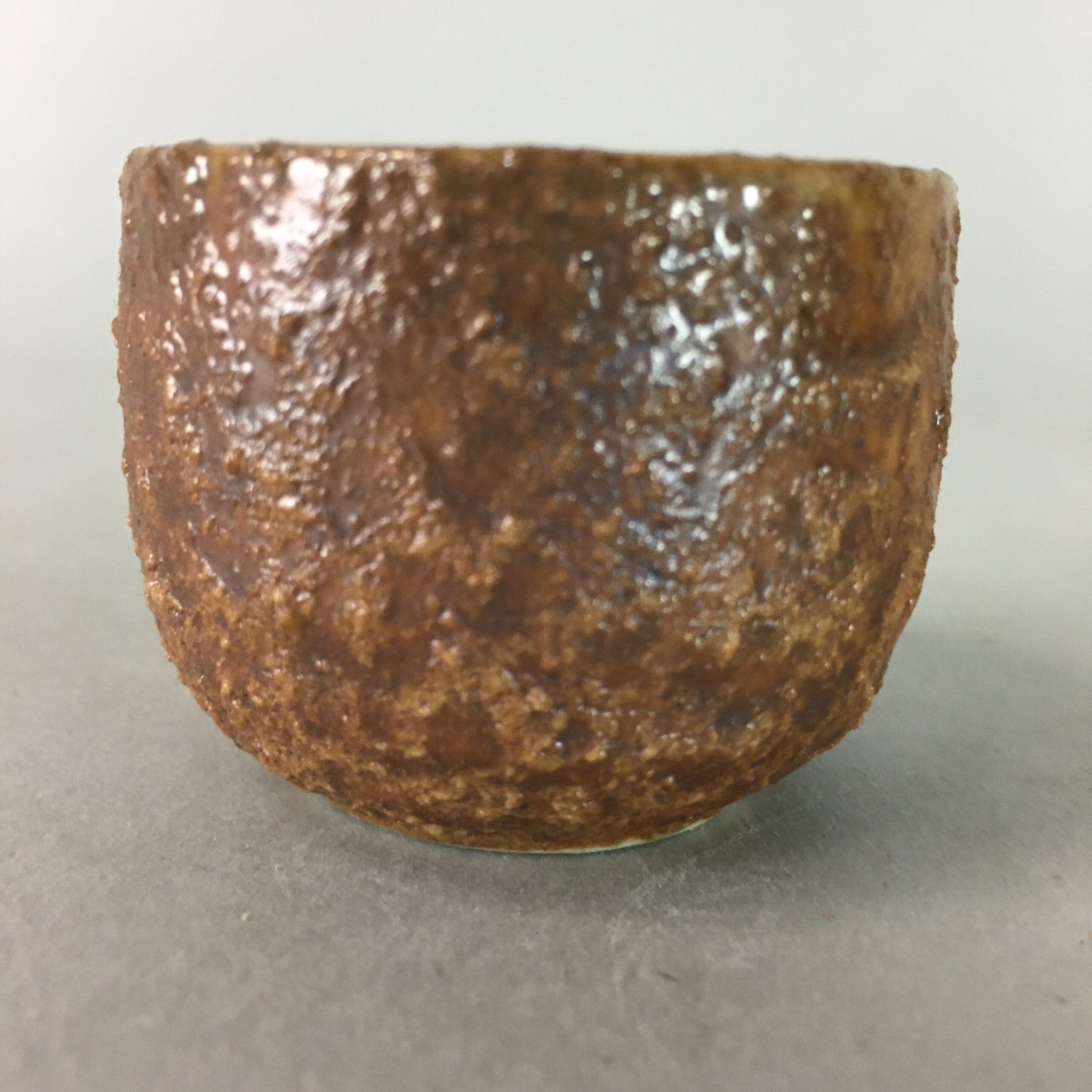Japanese Ceramic Sake Cup Guinomi Sakazuki Vtg Pottery Brown Rough GU706