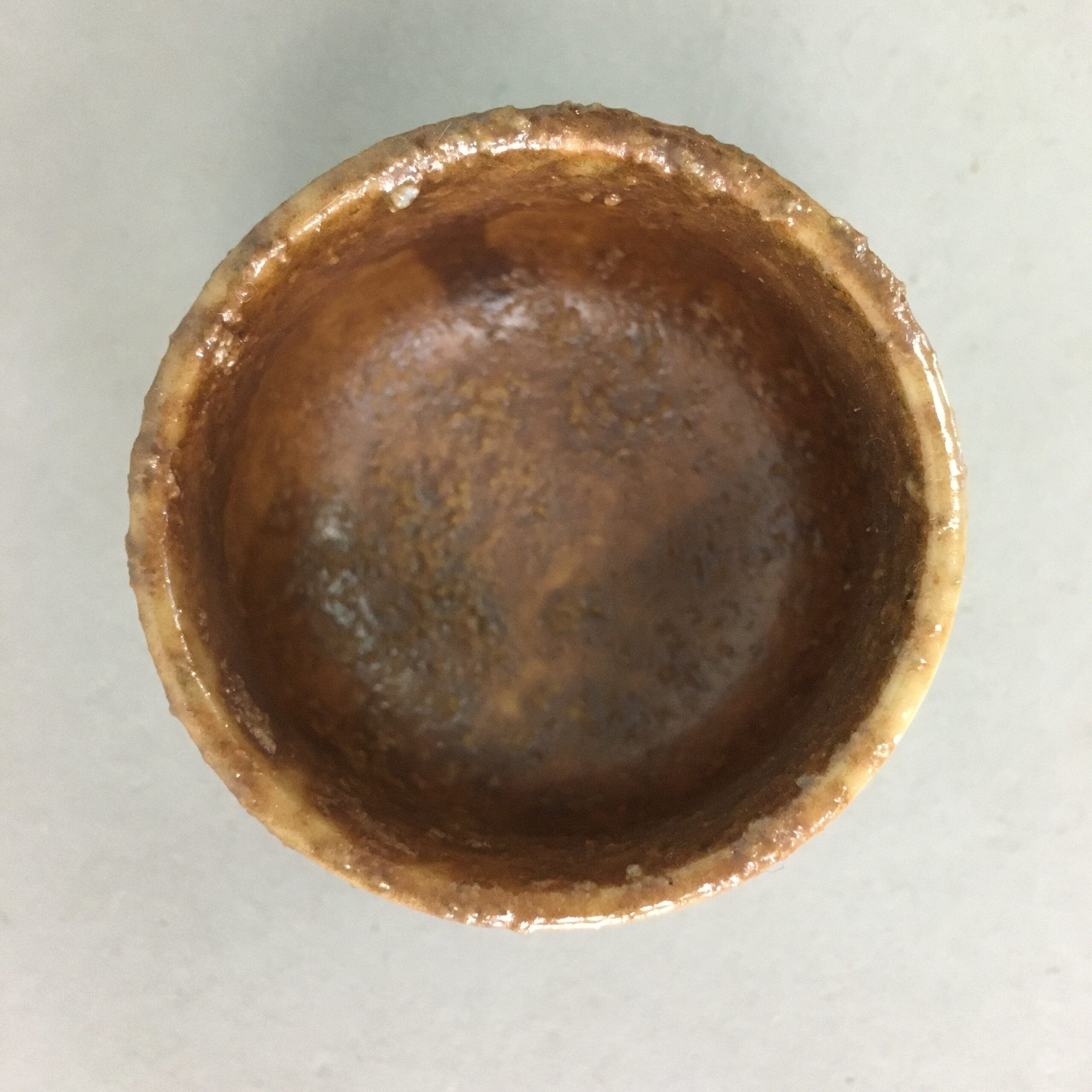Japanese Ceramic Sake Cup Guinomi Sakazuki Vtg Pottery Brown Rough GU706