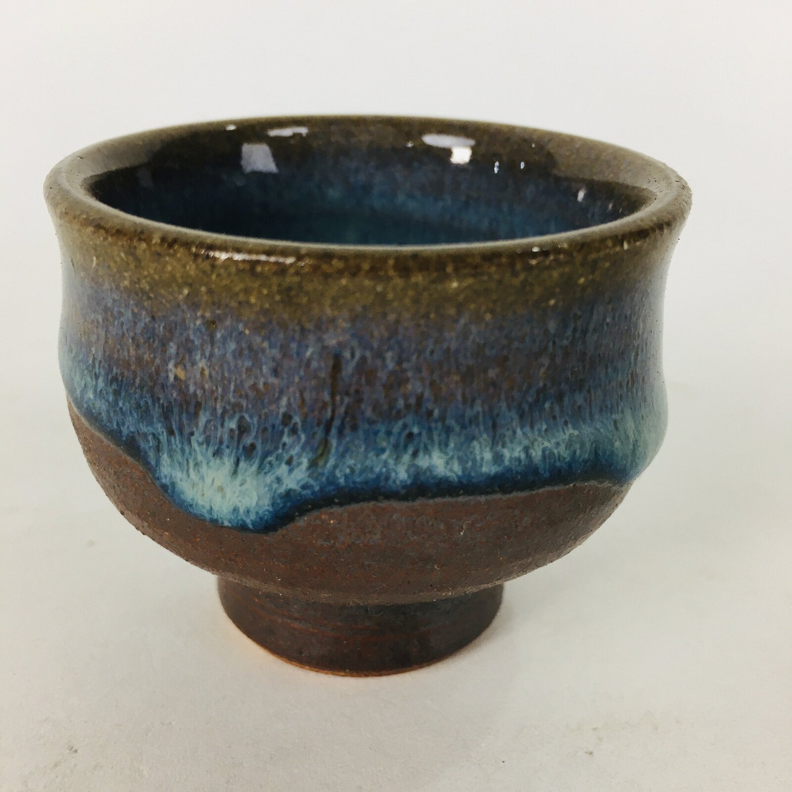 Japanese Ceramic Sake Cup Hagi Ware Vtg Guinomi Ochoko Blue Glaze GU897