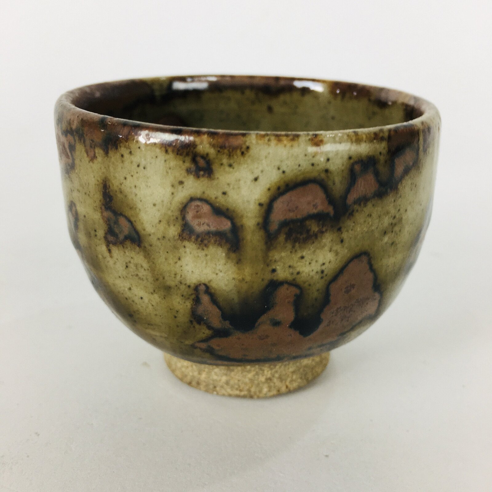 Japanese Ceramic Sake Cup Karatsu Ware Vtg Guinomi Ochoko Brown Glaze GU898