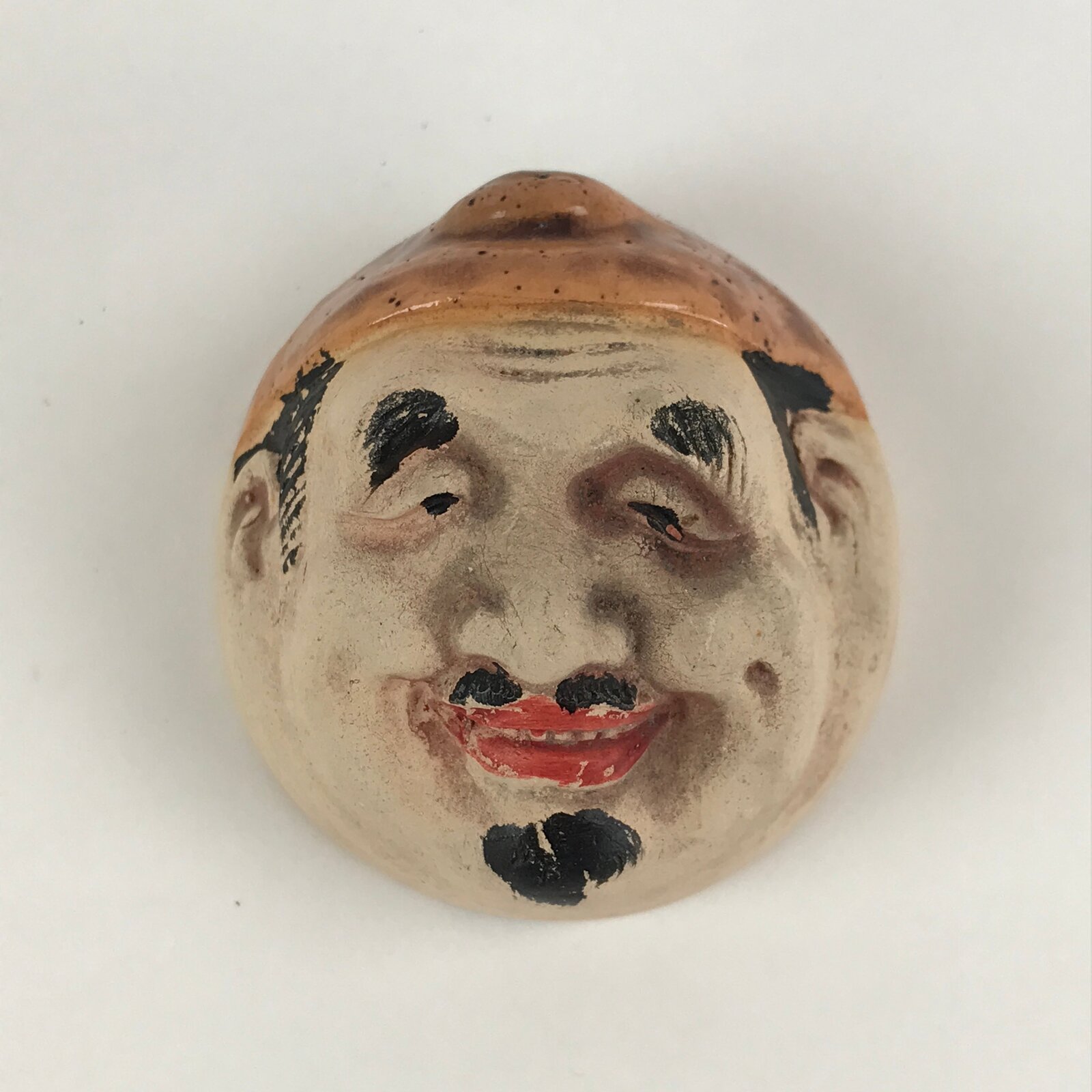 Japanese Ceramic Sake Cup Man Face Vtg Guinomi Ebisu Noh Mask Smiling Face G91