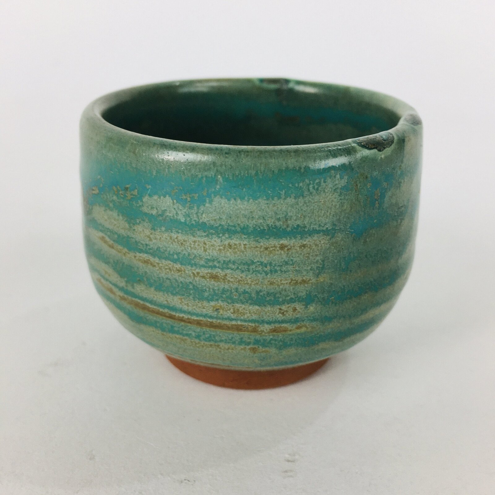 Japanese Ceramic Sake Cup Tanba Ware Vtg Guinomi Ochoko Glaze Emerald GU900