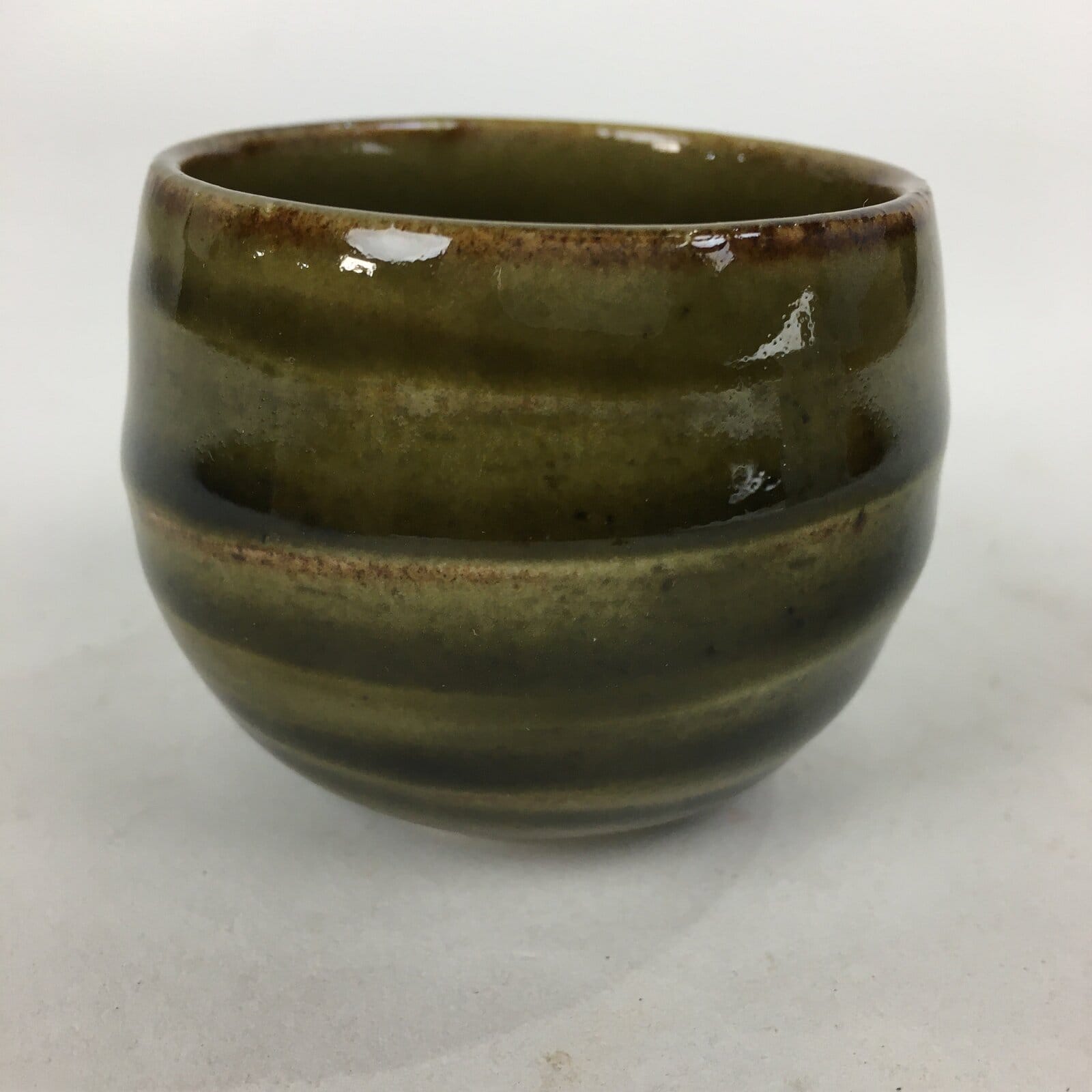 Japanese Ceramic Sake Cup Vtg Pottery Guinomi Sakazuki Ochoko Green Stripe G5