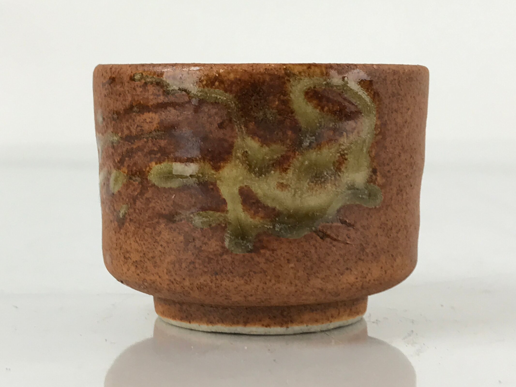 Japanese Ceramic Sake Cup Vtg Tsubomi Guinomi Brown Green Glaze Design G159