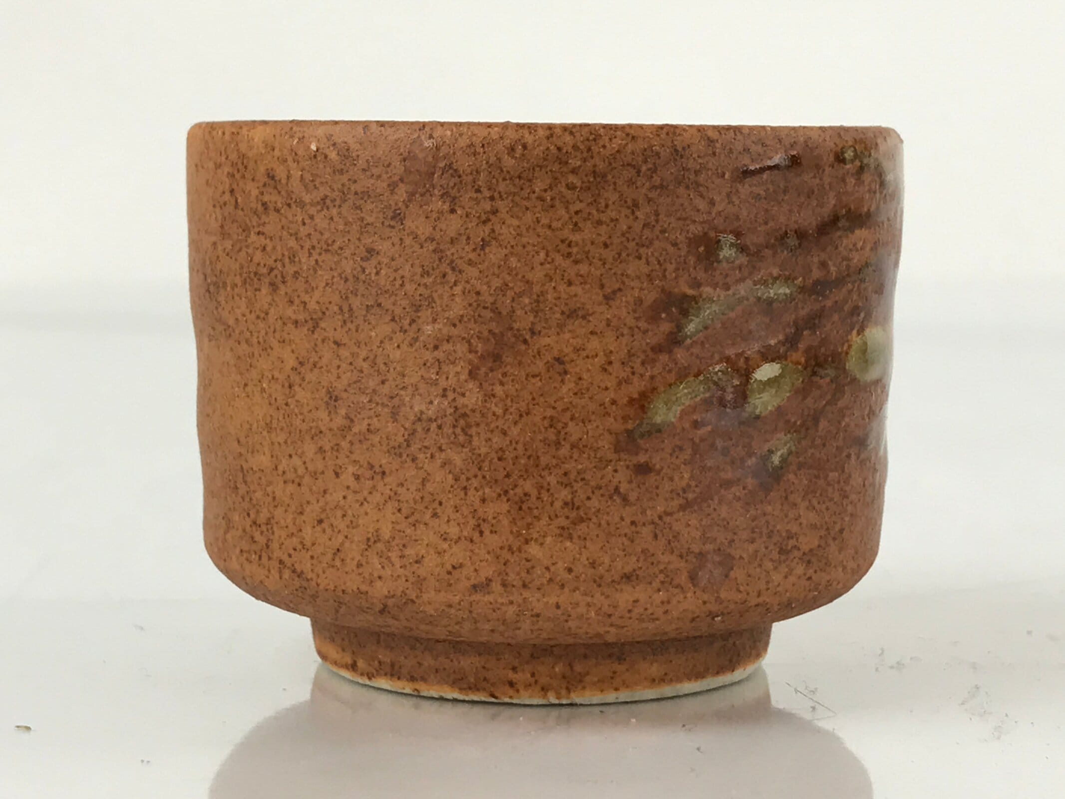 Japanese Ceramic Sake Cup Vtg Tsubomi Guinomi Brown Green Glaze Design G159
