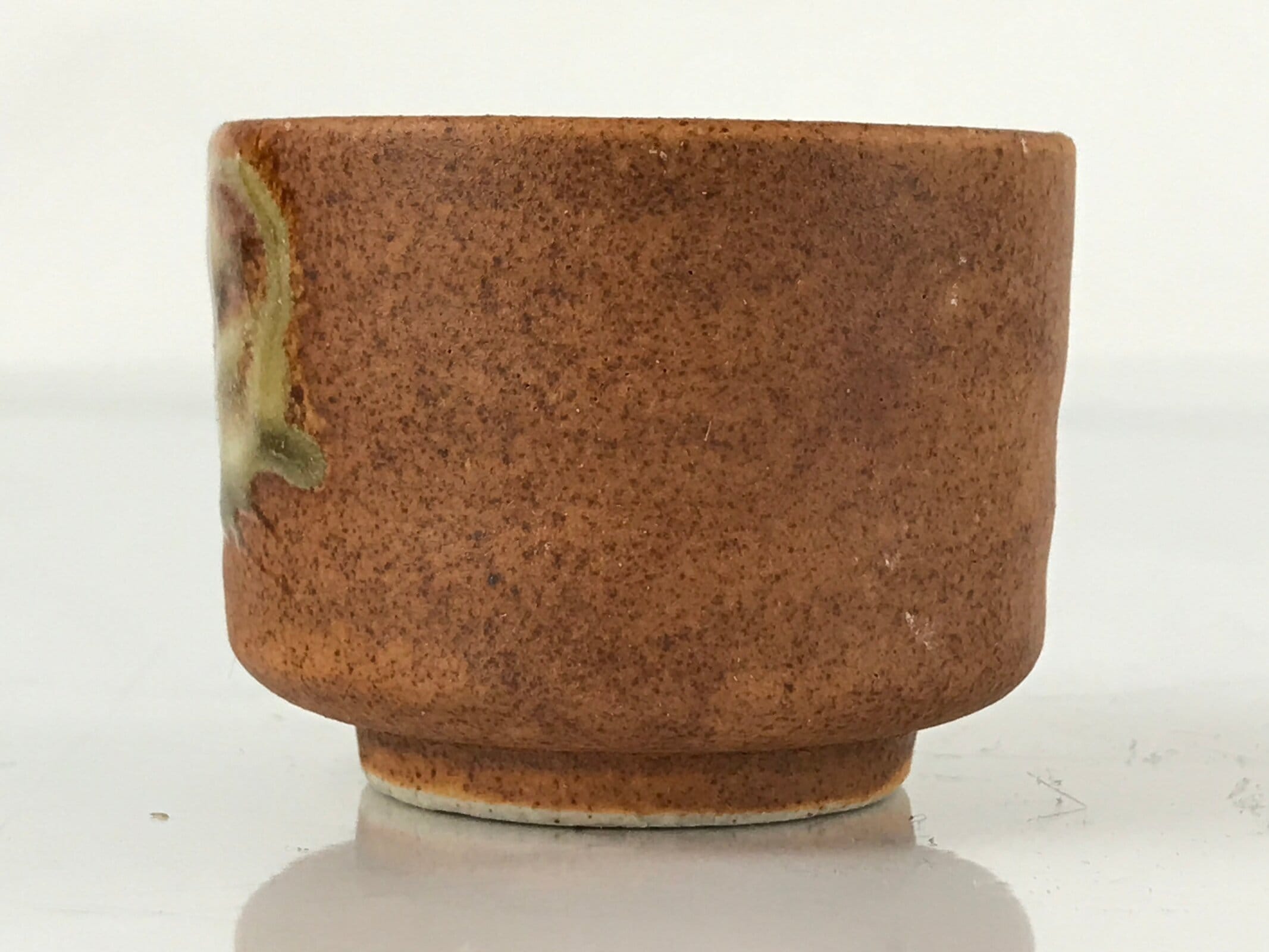 Japanese Ceramic Sake Cup Vtg Tsubomi Guinomi Brown Green Glaze Design G159