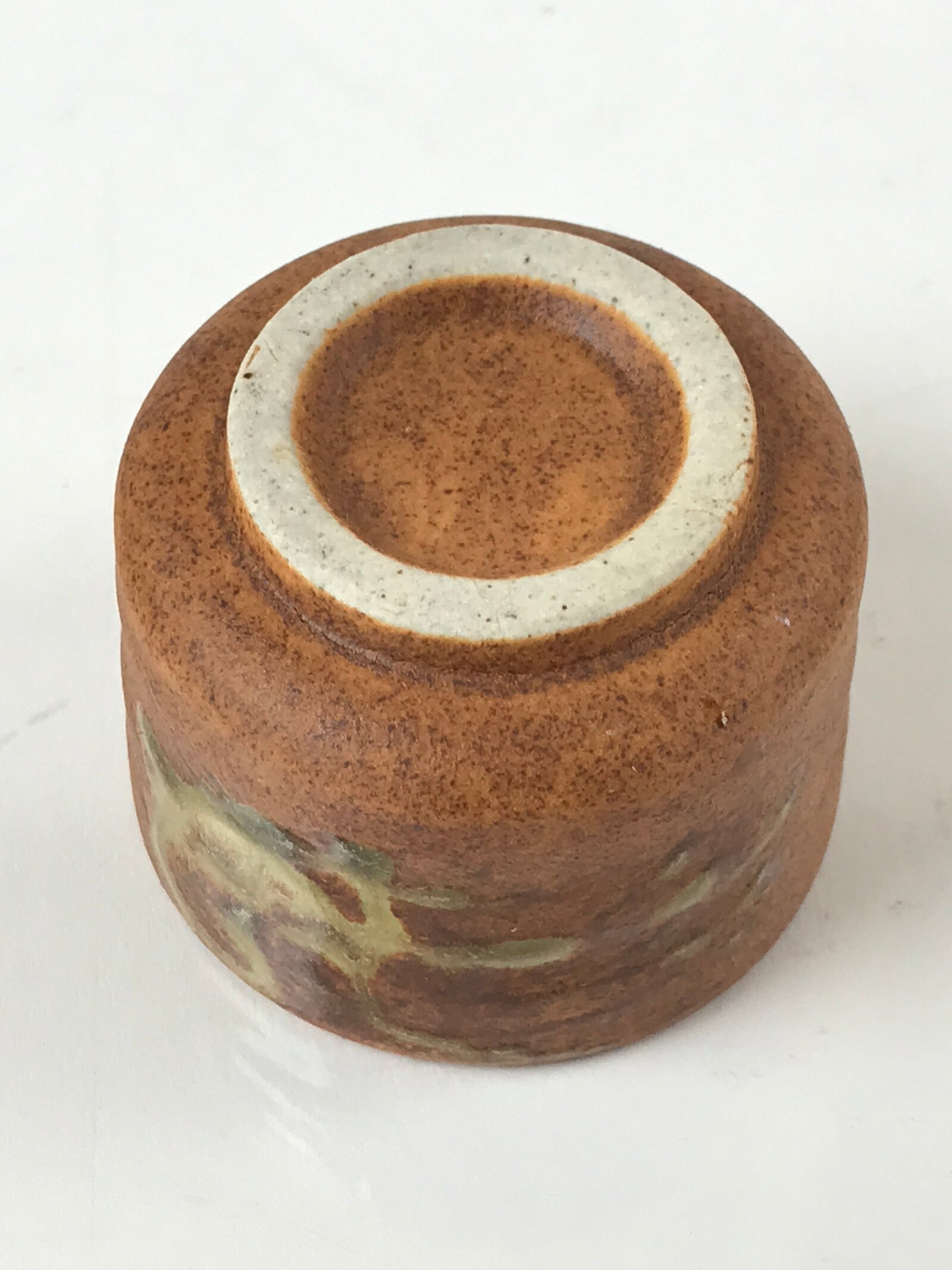 Japanese Ceramic Sake Cup Vtg Tsubomi Guinomi Brown Green Glaze Design G159