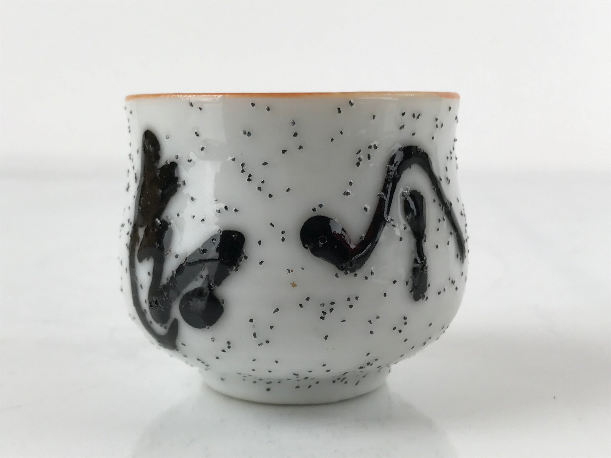 Japanese Ceramic Sake Cup Vtg Tsubomi Ochoko Guinomi Ideogram White Black G165