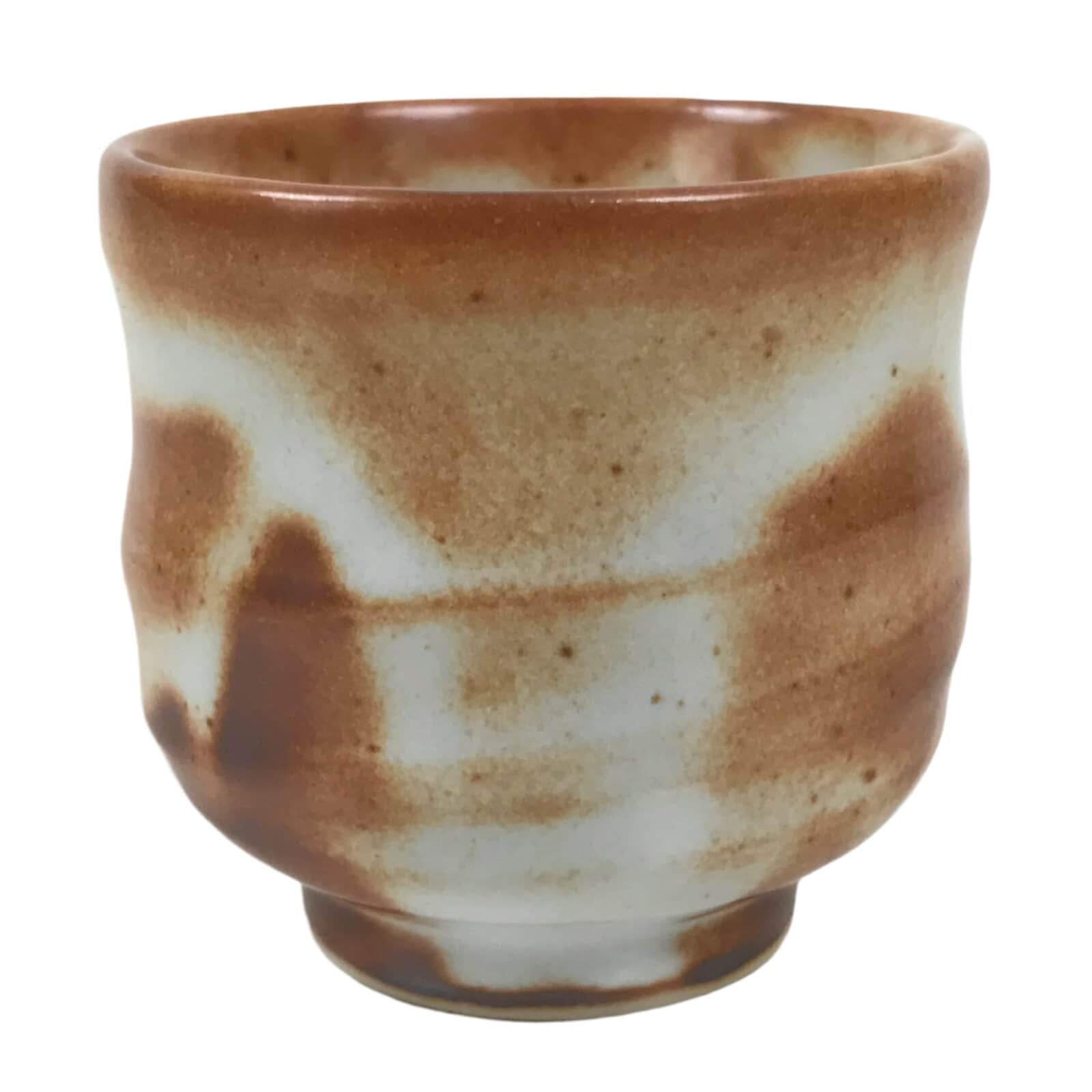 Japanese Ceramic Sake Cup Vtg Tsubomi Ochoko Red Shino Ware Brown White G288