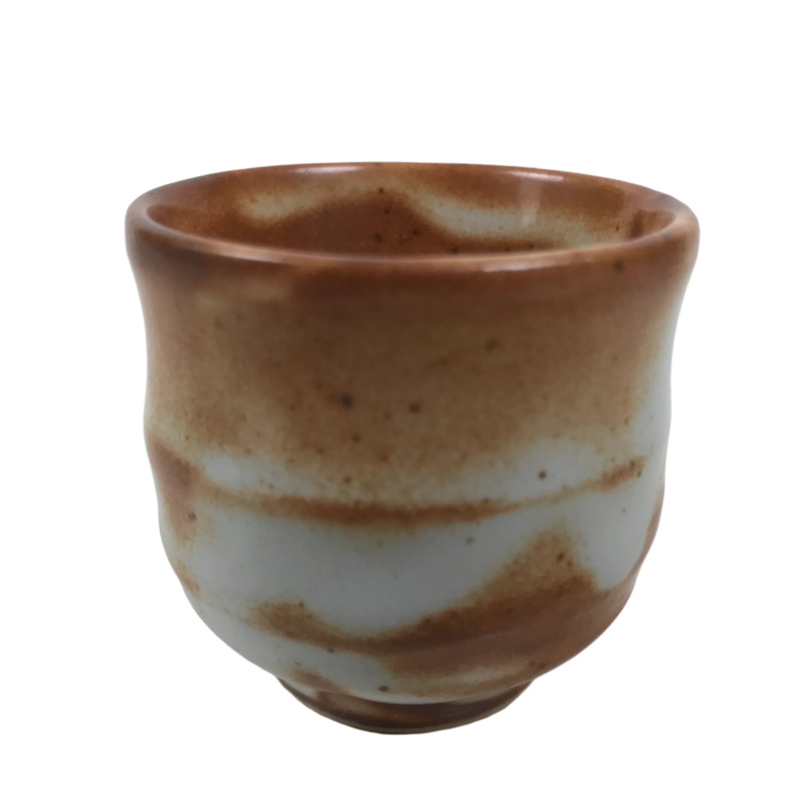 Japanese Ceramic Sake Cup Vtg Tsubomi Ochoko Red Shino Ware Brown White G291