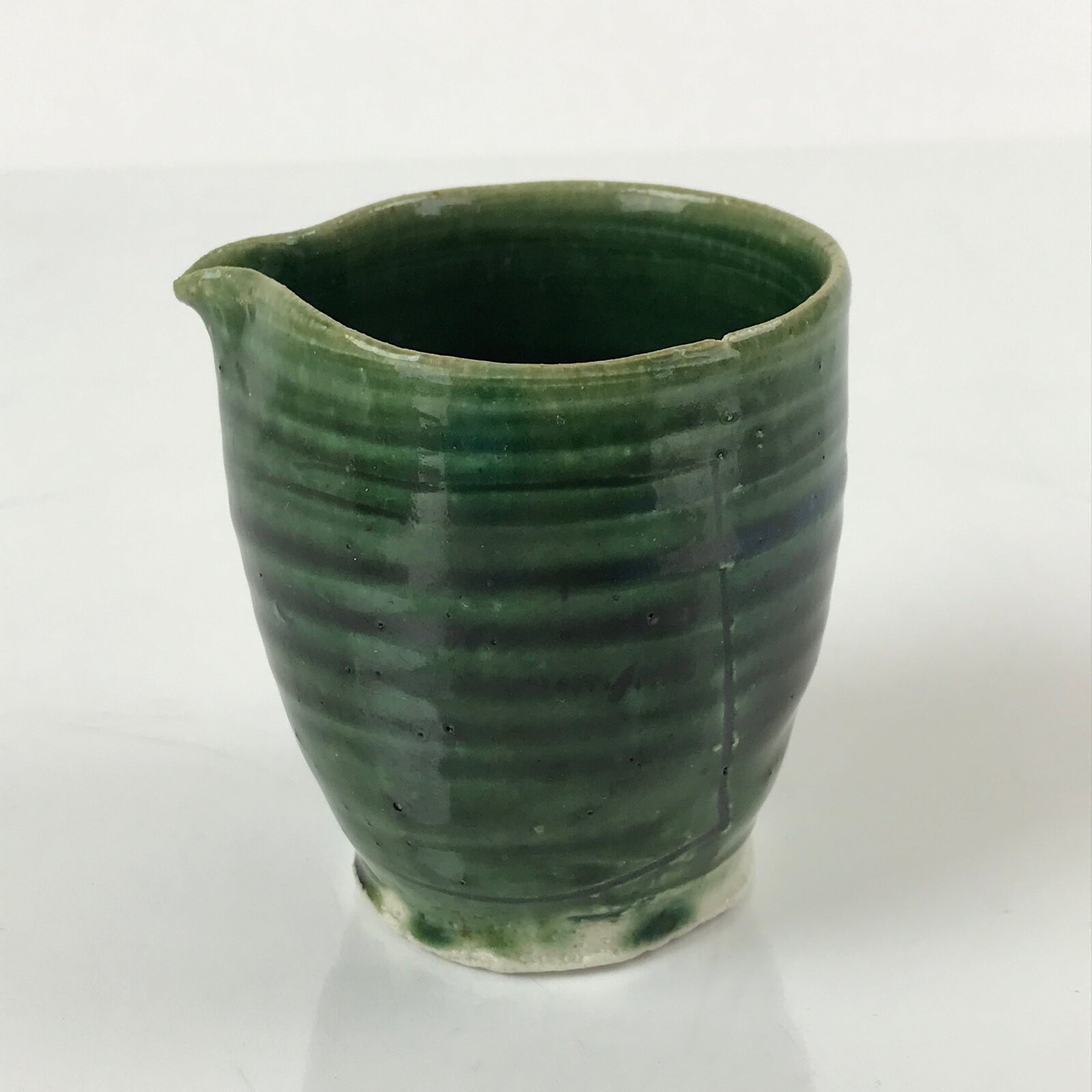 Japanese Ceramic Sake Pourer Tokkuri Cup Vtg Katakuchi Dark Green Glaze PY642