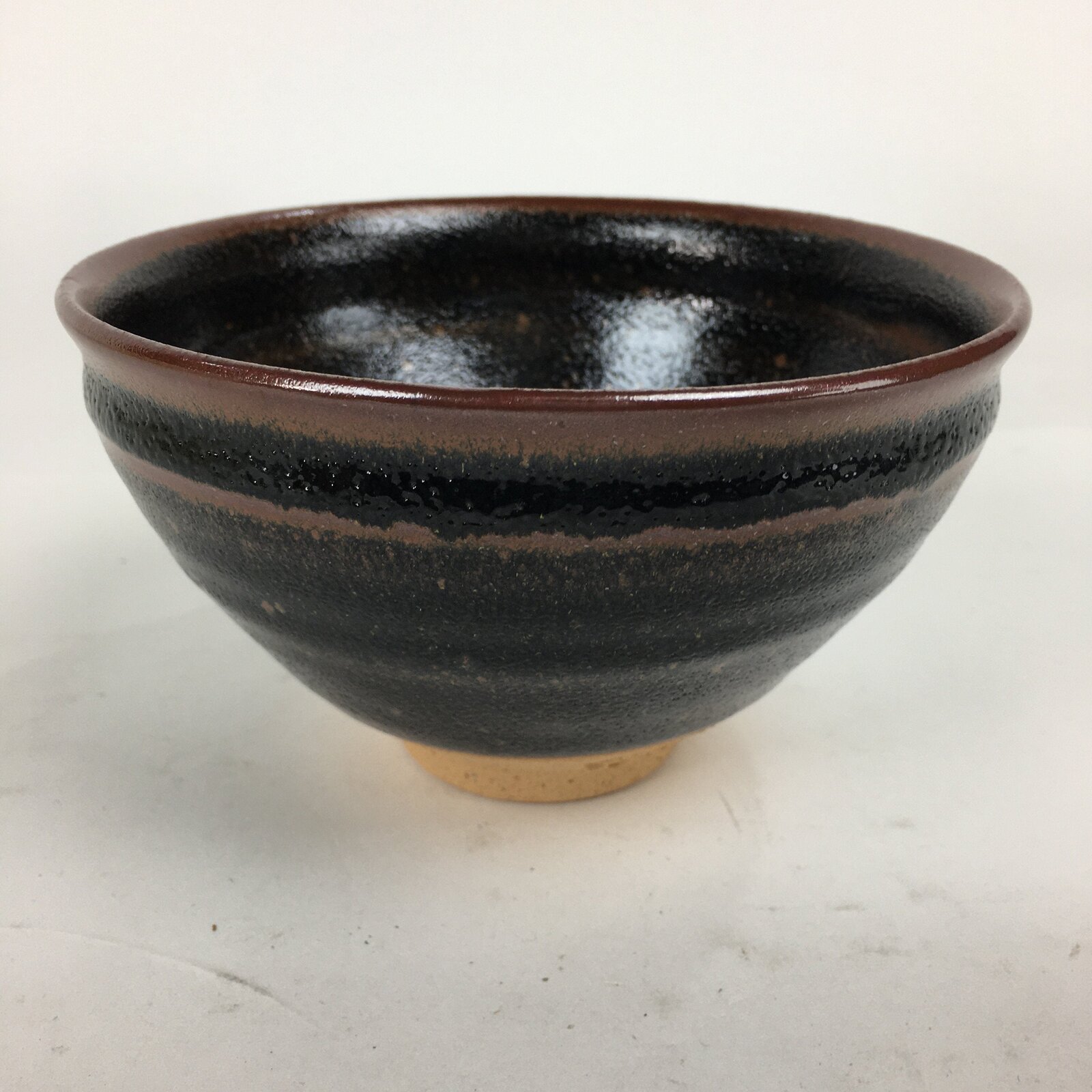 Japanese Ceramic Shigaraki Ware Tea Ceremony Bowl Vtg Black Brown Chawan GTB775