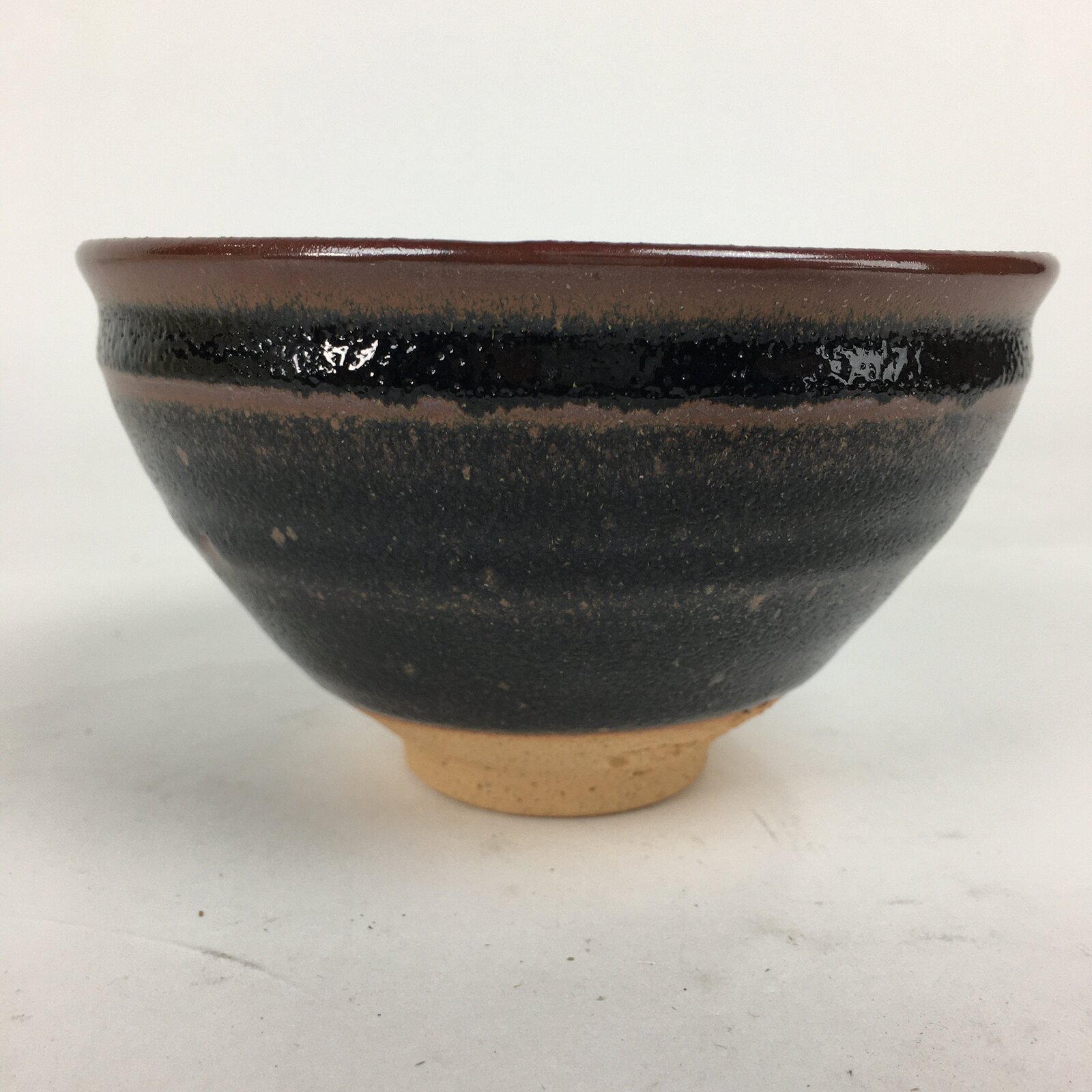 Japanese Ceramic Shigaraki Ware Tea Ceremony Bowl Vtg Black Brown Chawan GTB775