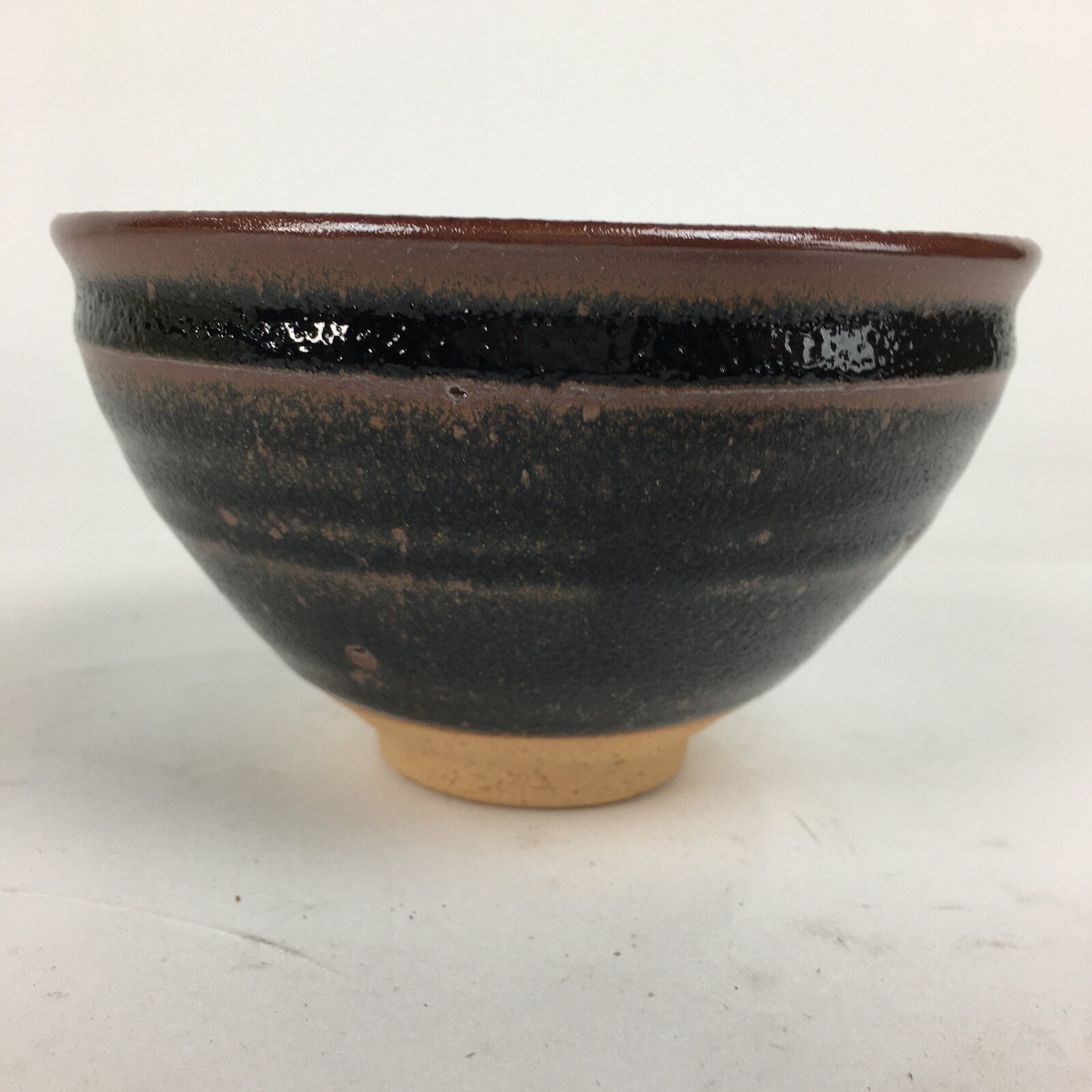 Japanese Ceramic Shigaraki Ware Tea Ceremony Bowl Vtg Black Brown Chawan GTB775