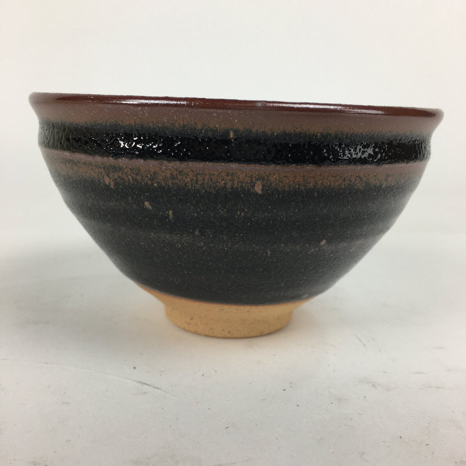 Japanese Ceramic Shigaraki Ware Tea Ceremony Bowl Vtg Black Brown Chawan GTB775